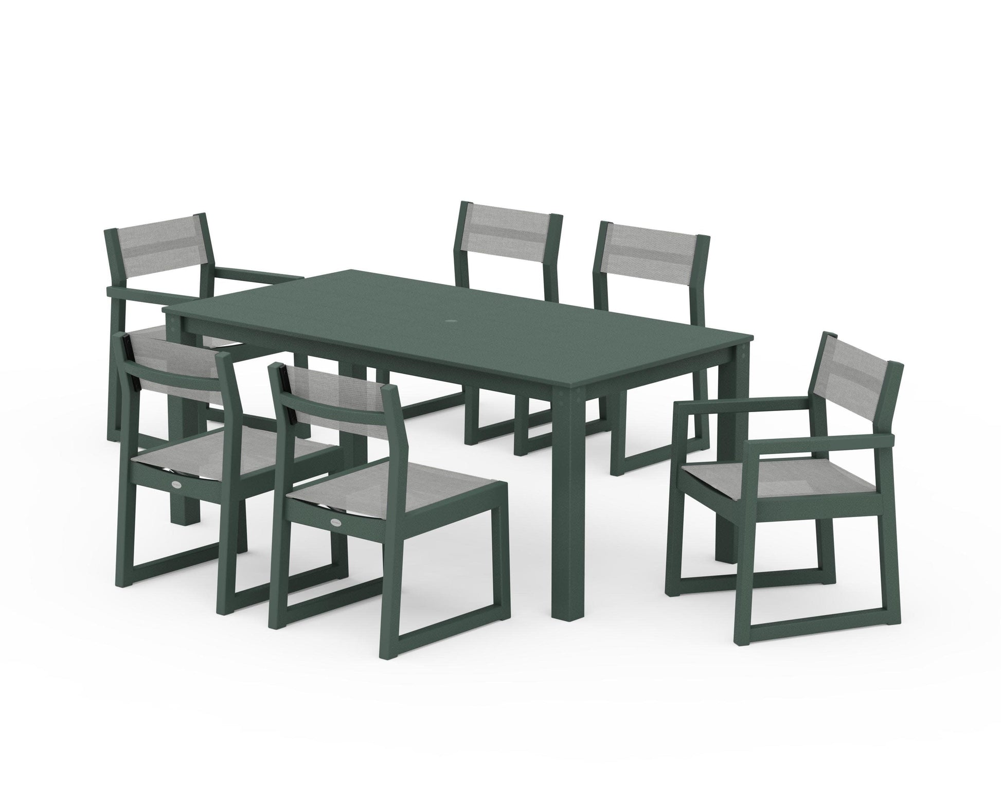 POLYWOOD EDGE Sling 7-Piece Parsons Dining Set — Green / Metallic Sling