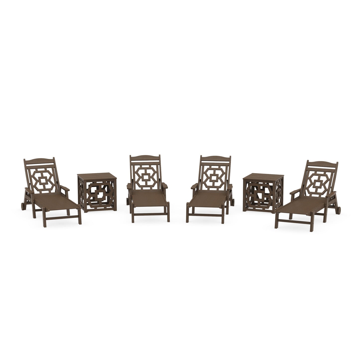 POLYWOOD Chinoiserie 6-Piece Chaise Set with Umbrella Stand Accent Table — Kona