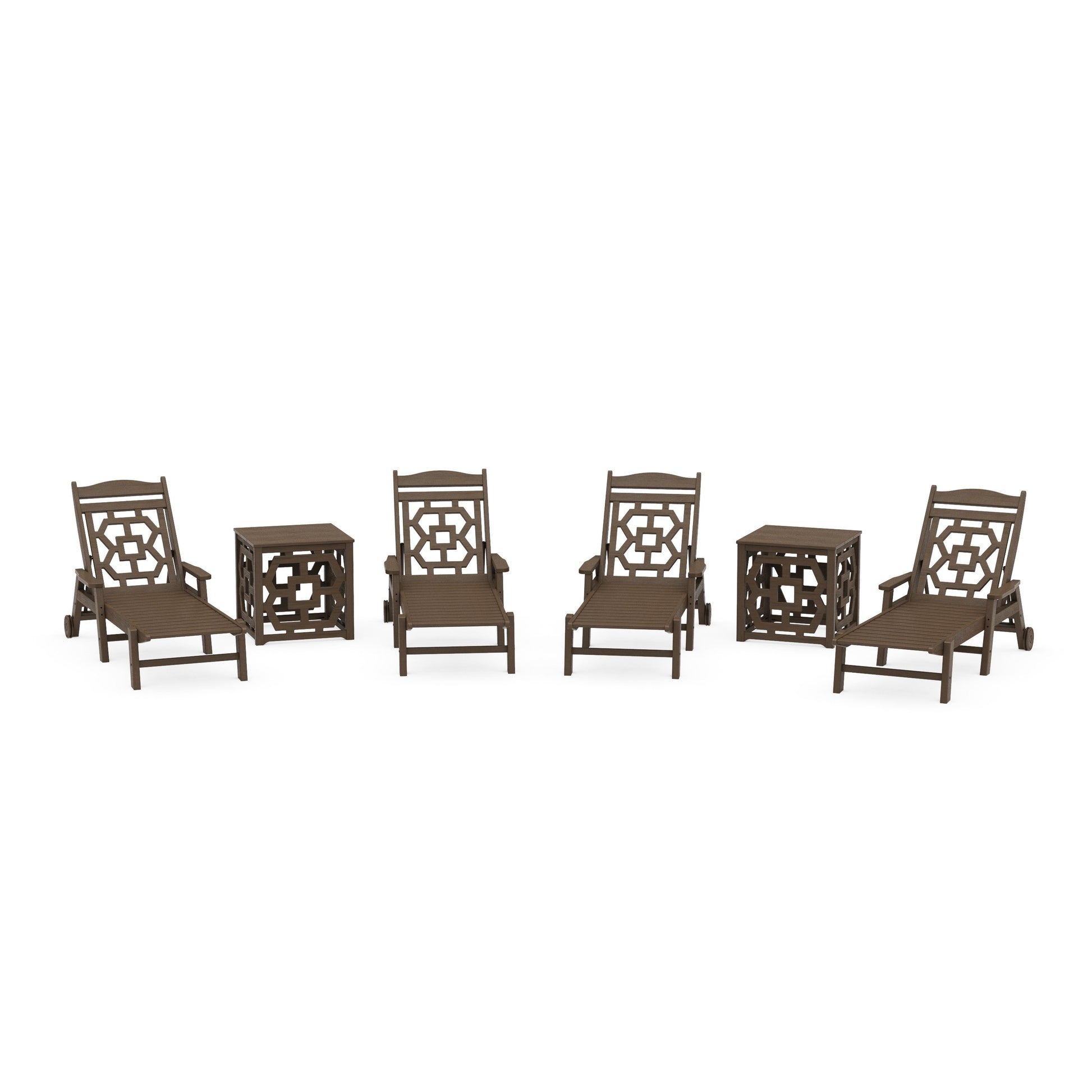 POLYWOOD Chinoiserie 6-Piece Chaise Set with Umbrella Stand Accent Table — Kona
