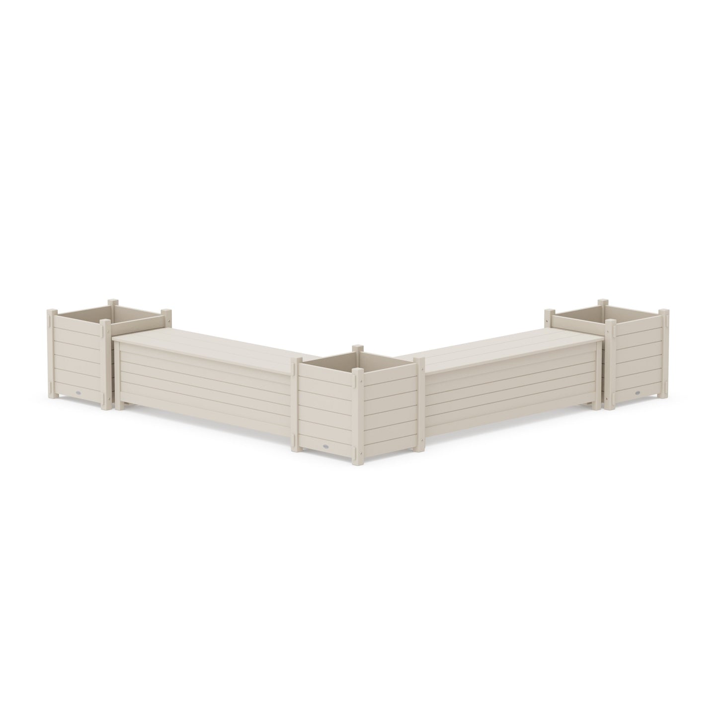 POLYWOOD 60" Nautical L- Shaped Planter Storage Bench Corner Set- Large — Sand