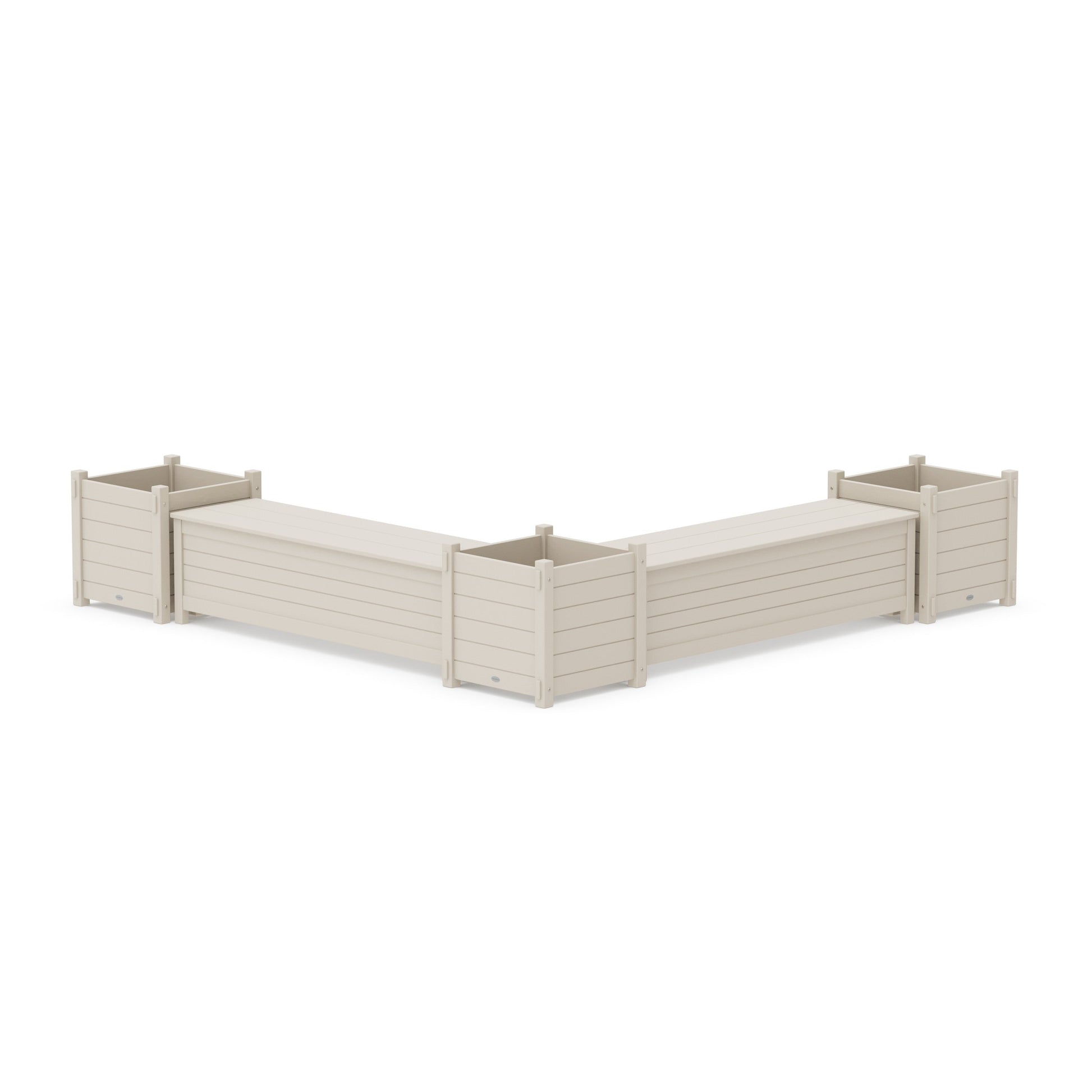 POLYWOOD 60" Nautical L- Shaped Planter Storage Bench Corner Set- Large — Sand