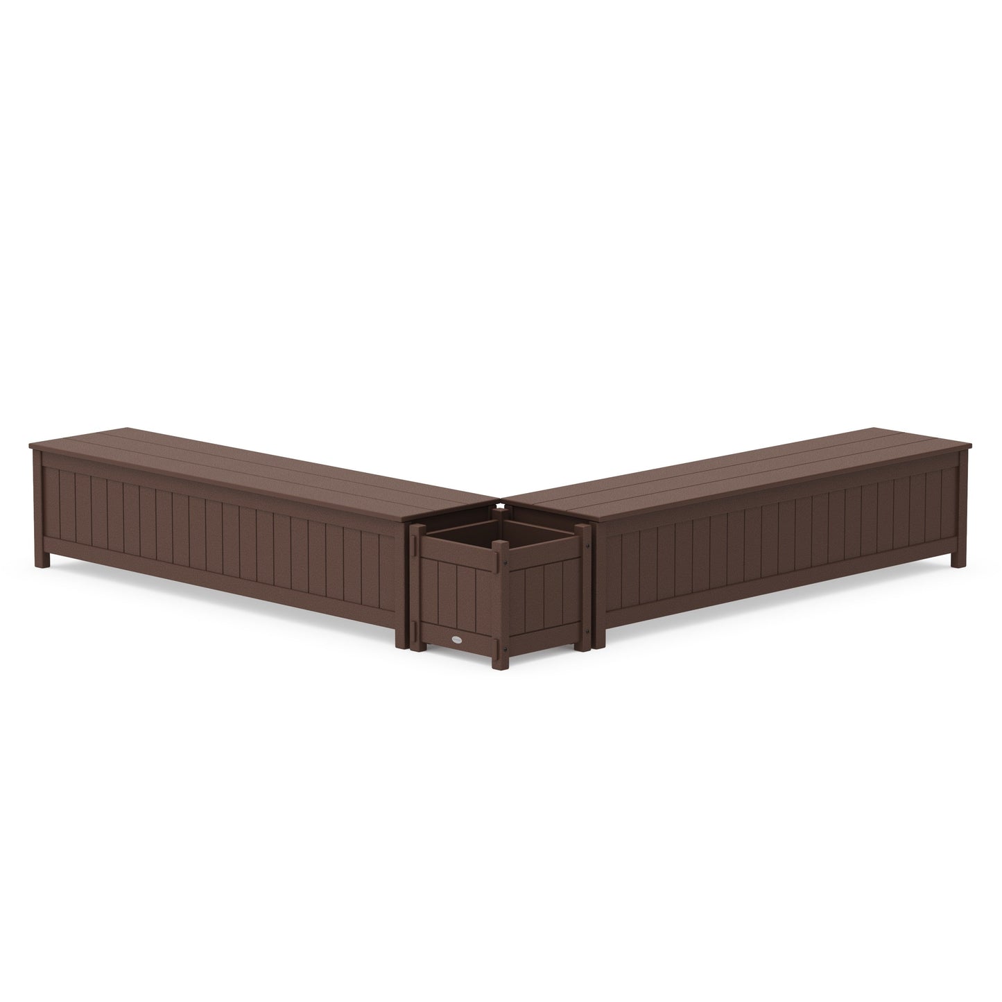 POLYWOOD 72" Vineyard L- Shaped Planter Storage Bench Set — Mahogany