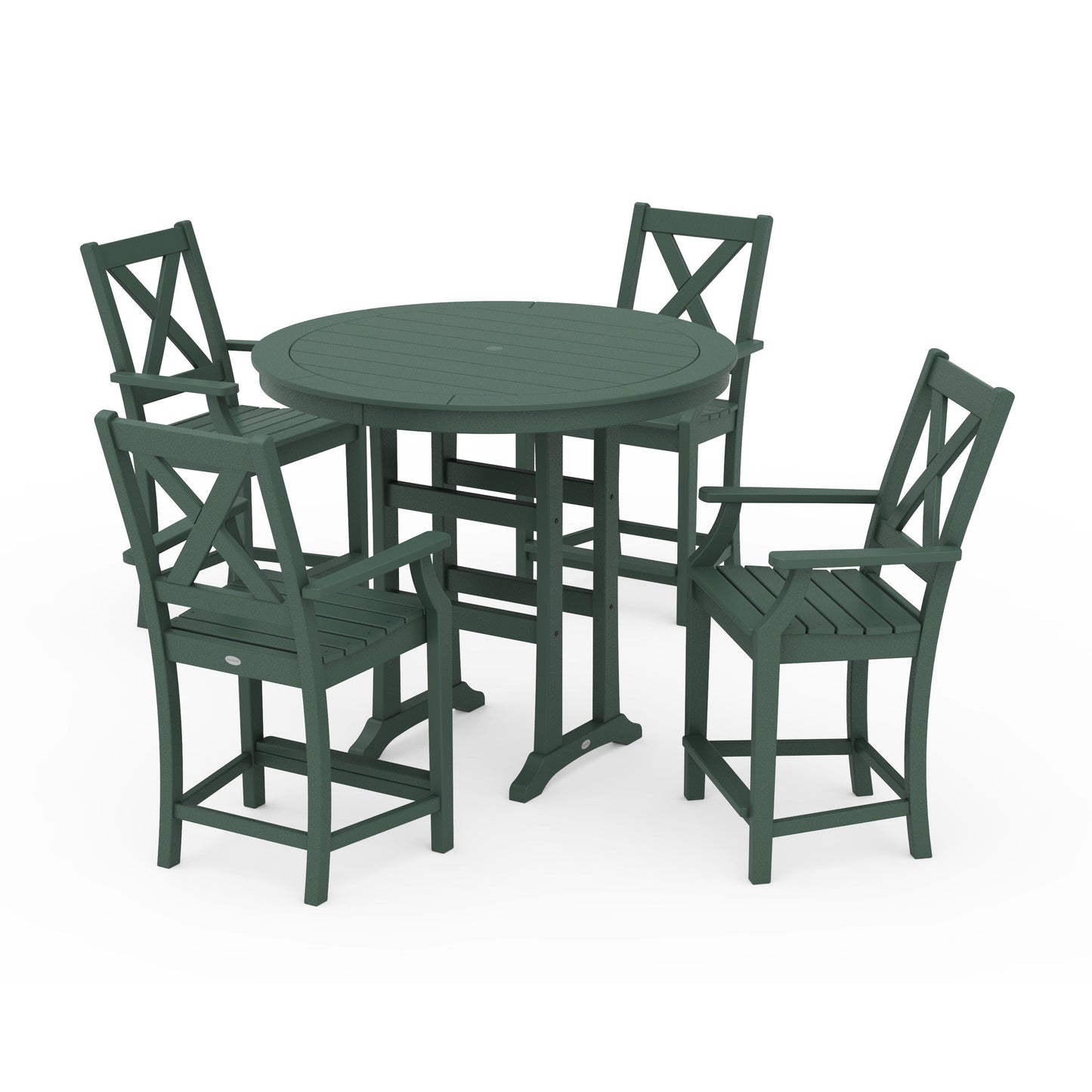POLYWOOD Braxton 5-Piece Nautical Trestle Arm Chair Counter Set — Green