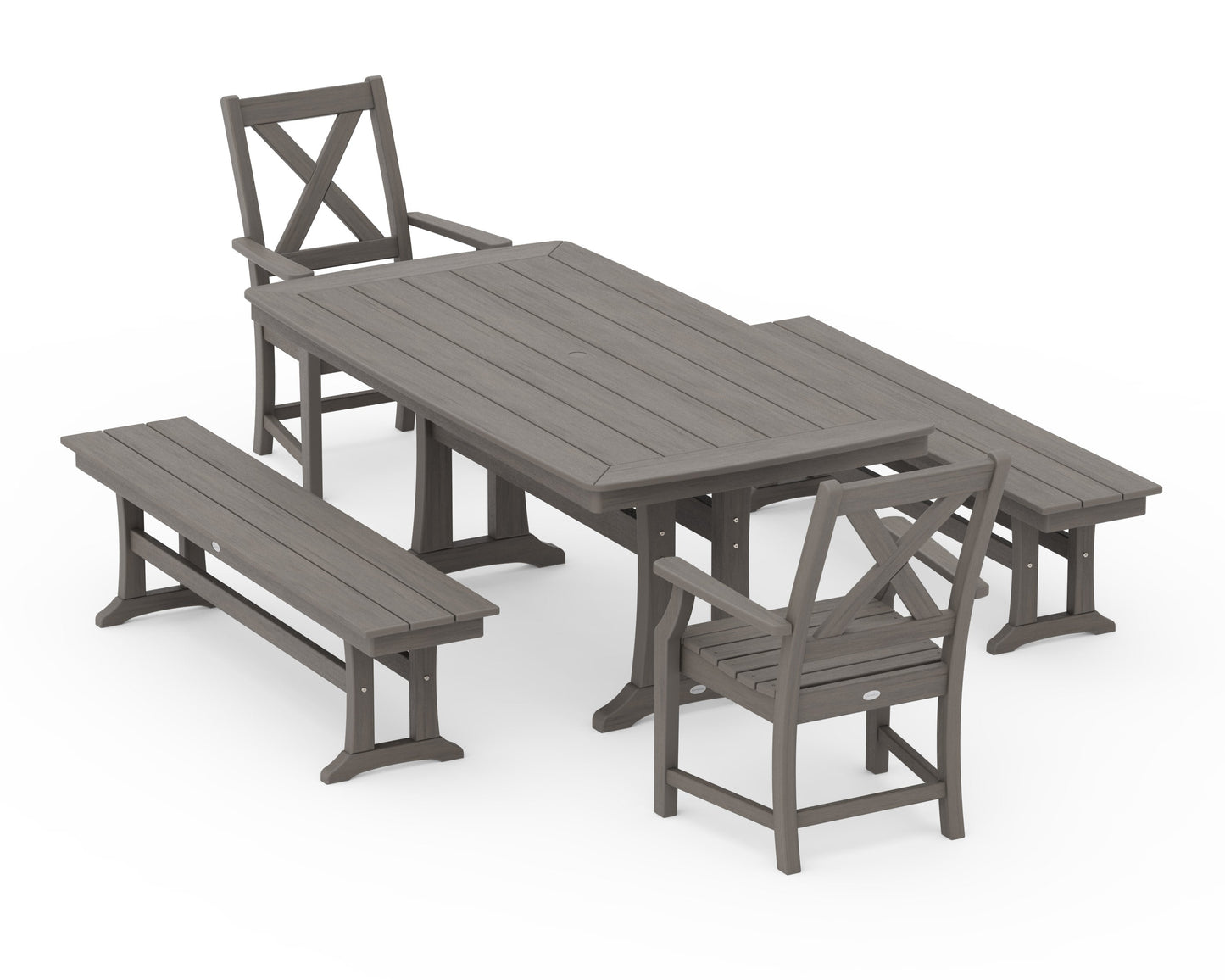 POLYWOOD Braxton 5-Piece Dining Set with Trestle Legs — Driftwood