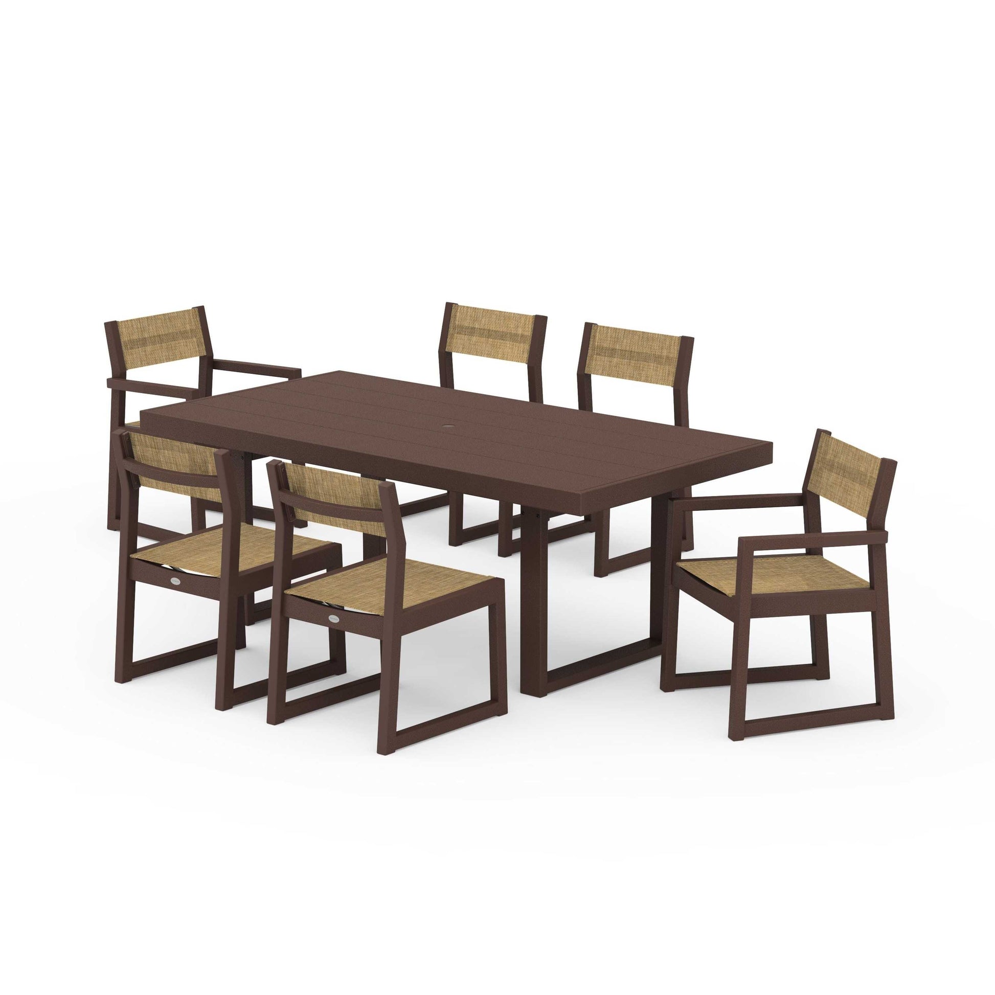 POLYWOOD EDGE Sling 7-Piece Dining Set — Mahogany / Burlap Sling