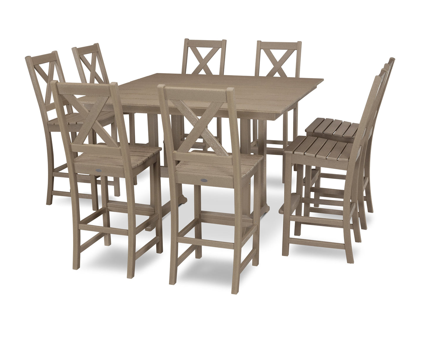 POLYWOOD Braxton 9-Piece Farmhouse Trestle Bar Set — Vintage Sahara