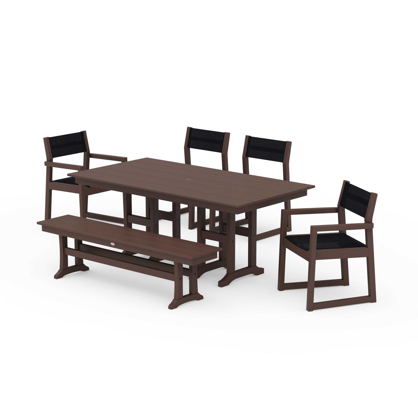 POLYWOOD EDGE Sling 6-Piece Farmhouse Dining Set — Mahogany / Black Sling