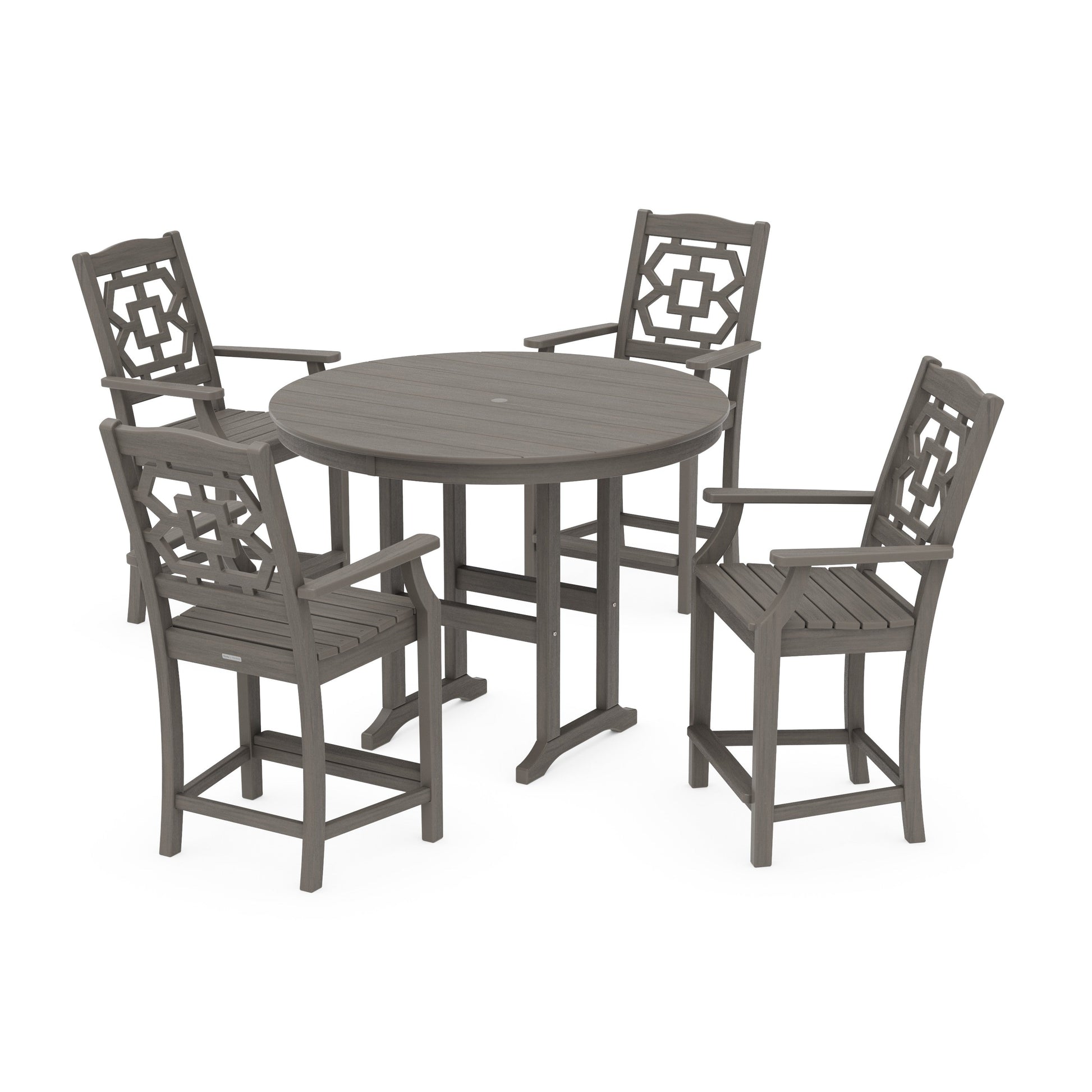 POLYWOOD Chinoiserie 5-Piece Round Farmhouse Counter Set — Driftwood