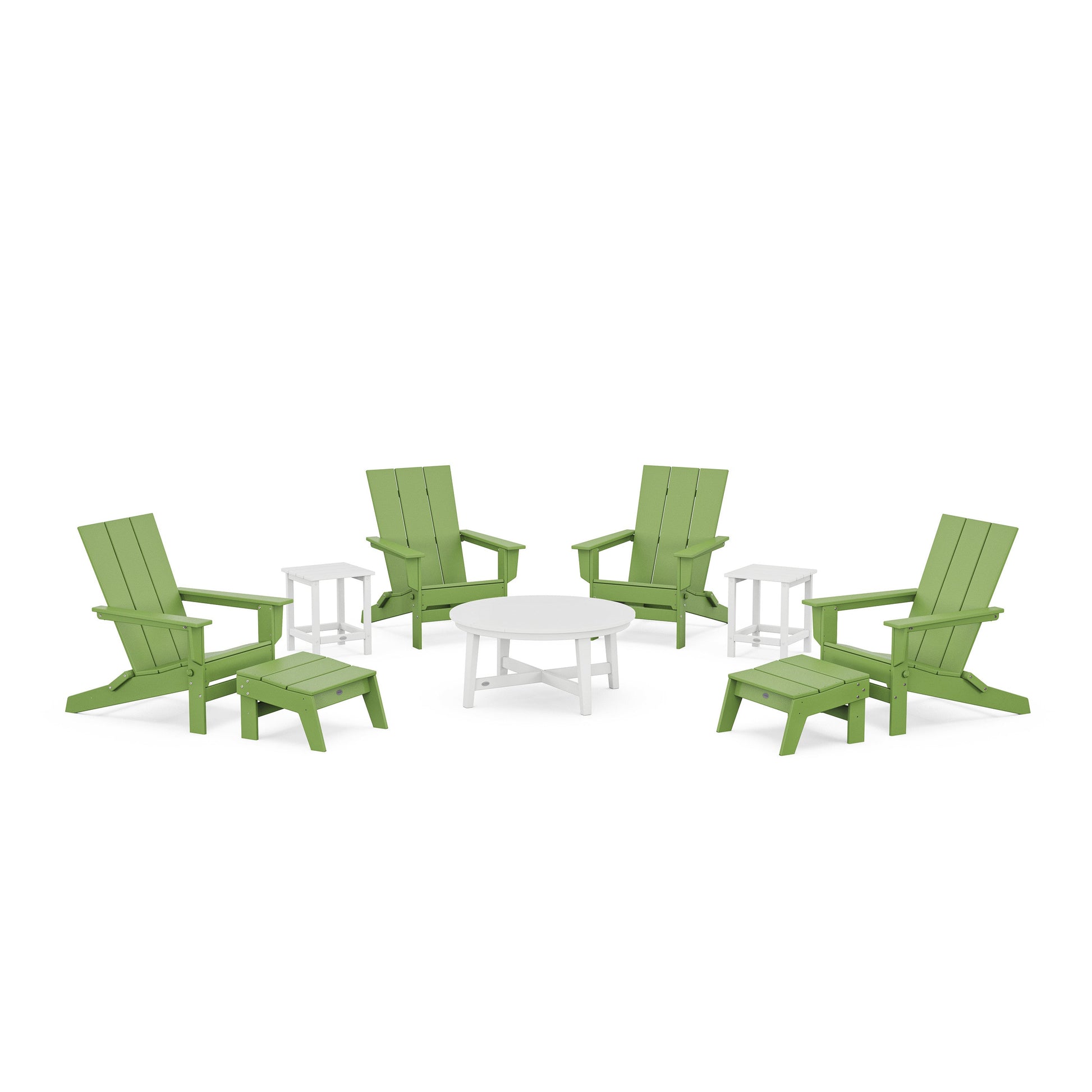 POLYWOOD Modern Studio Folding Adirondack 9-Piece Conversation Set — Lime