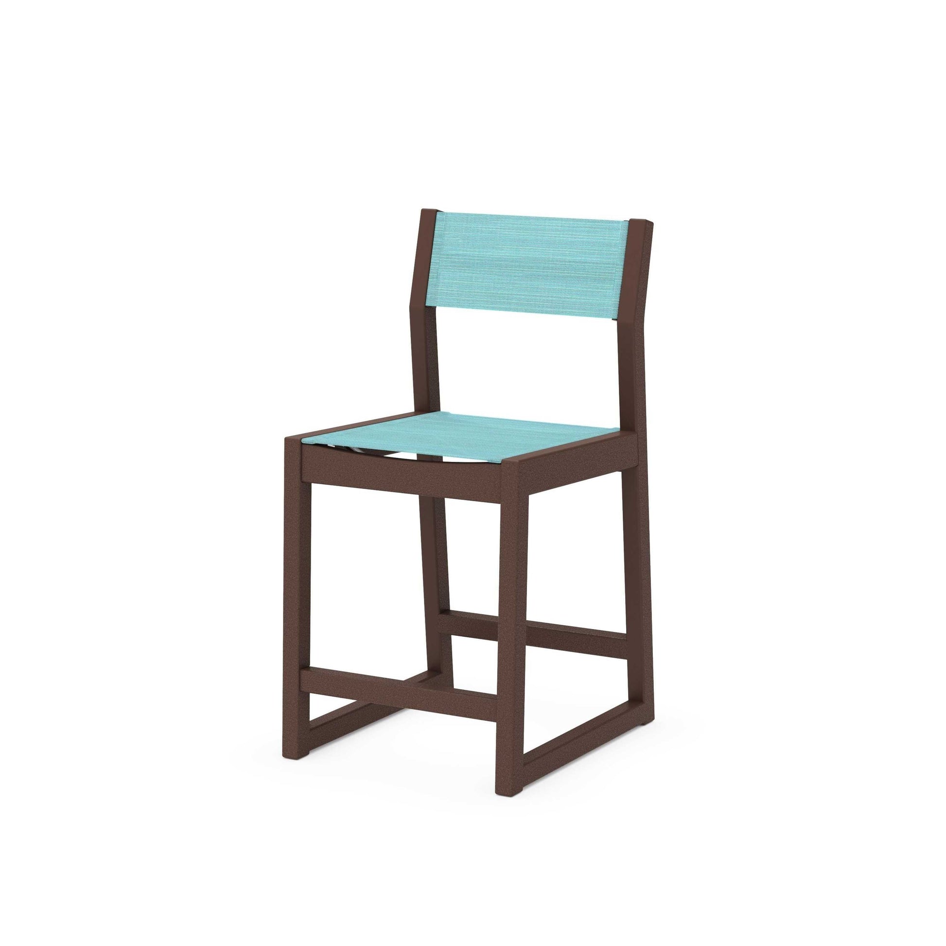 POLYWOOD EDGE Sling Counter Side Chair — Mahogany / Dupioni Aquamarine Sling