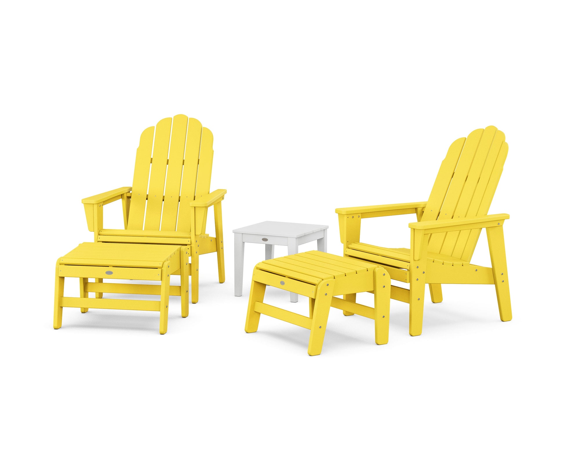 POLYWOOD 5-Piece Vineyard Grand Upright Adirondack Set with Ottomans and Side Table — Lemon / White