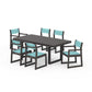 POLYWOOD EDGE Sling 7-Piece Dining Set — Vintage Coffee / Dupioni Aquamarine Sling