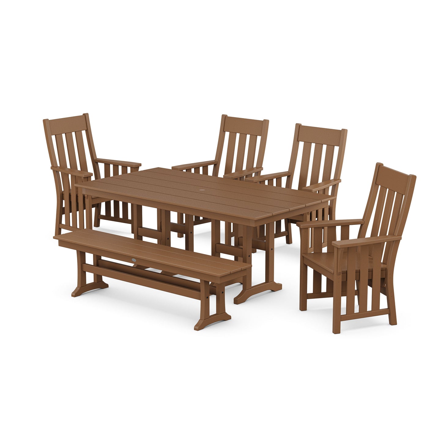 POLYWOOD Acadia 6-Piece Farmhouse Dining Set with Bench — Teak