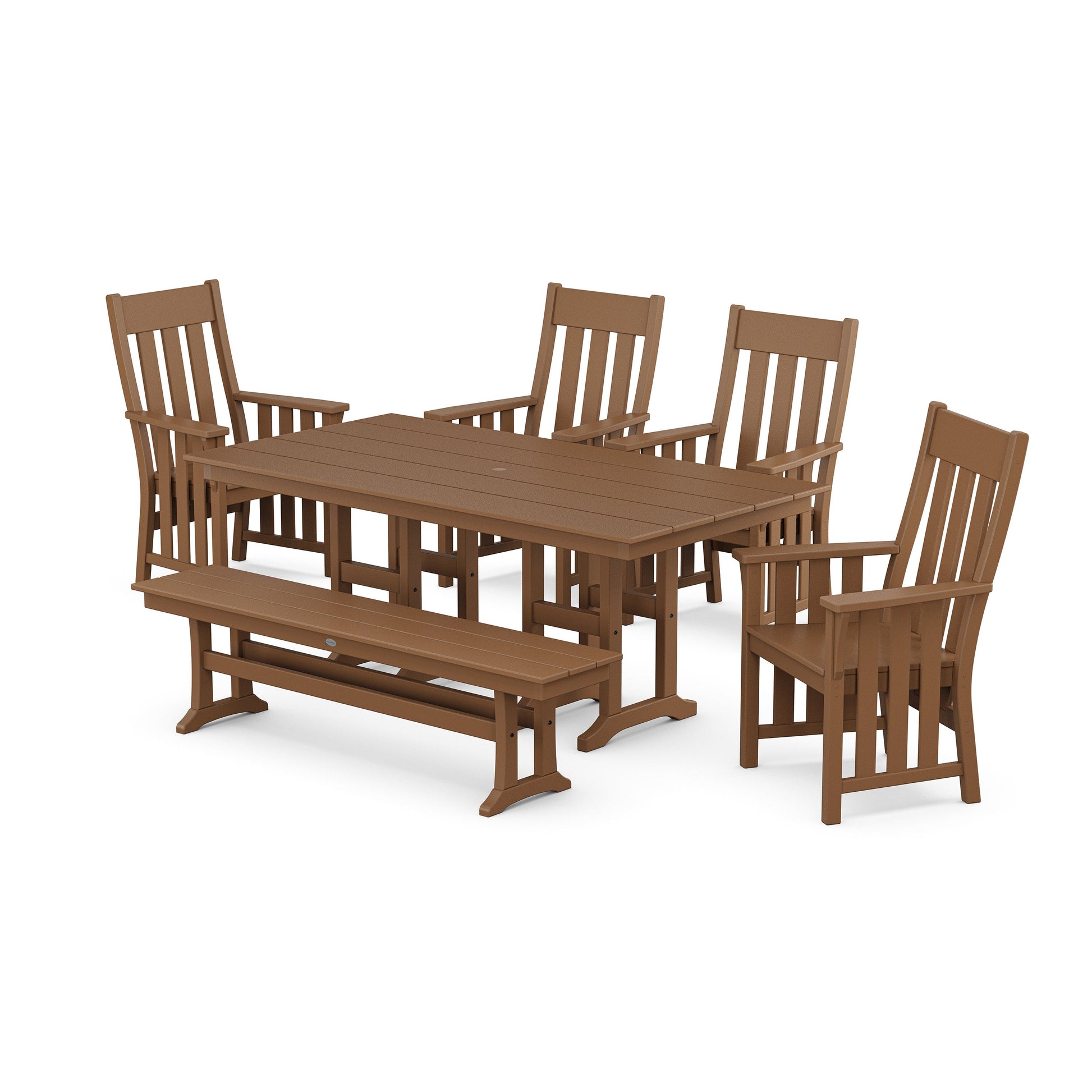 POLYWOOD Acadia 6-Piece Farmhouse Dining Set with Bench — Teak