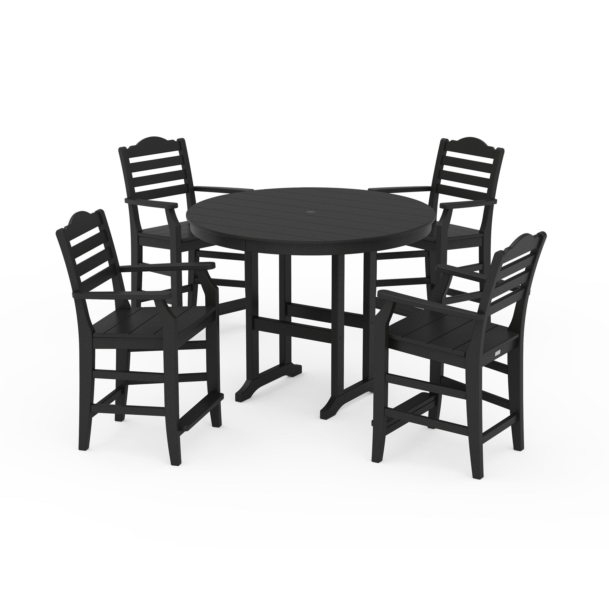 POLYWOOD Savannah 5-Piece Round Farmhouse Counter Set — Black