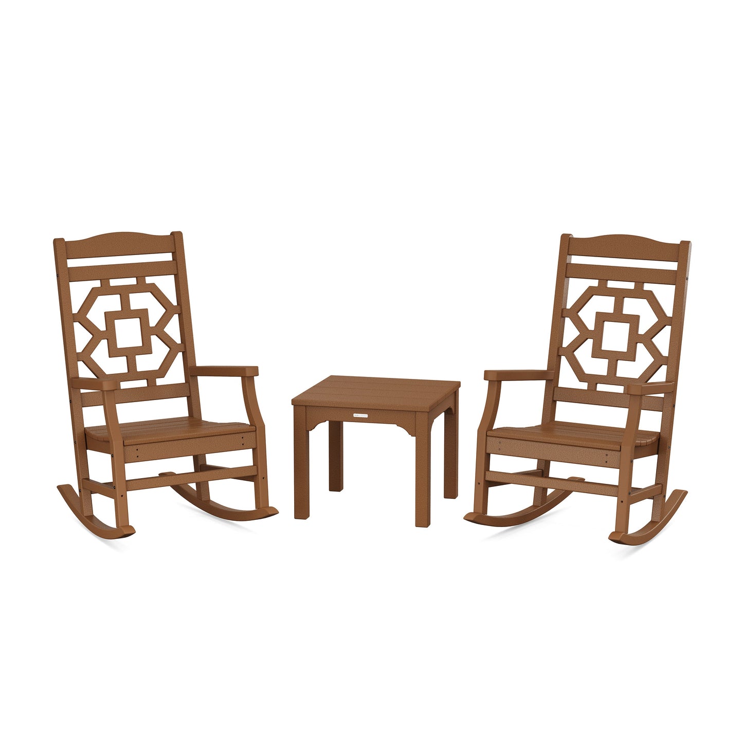 POLYWOOD Chinoiserie 3-Piece Rocking Chair Set — Teak