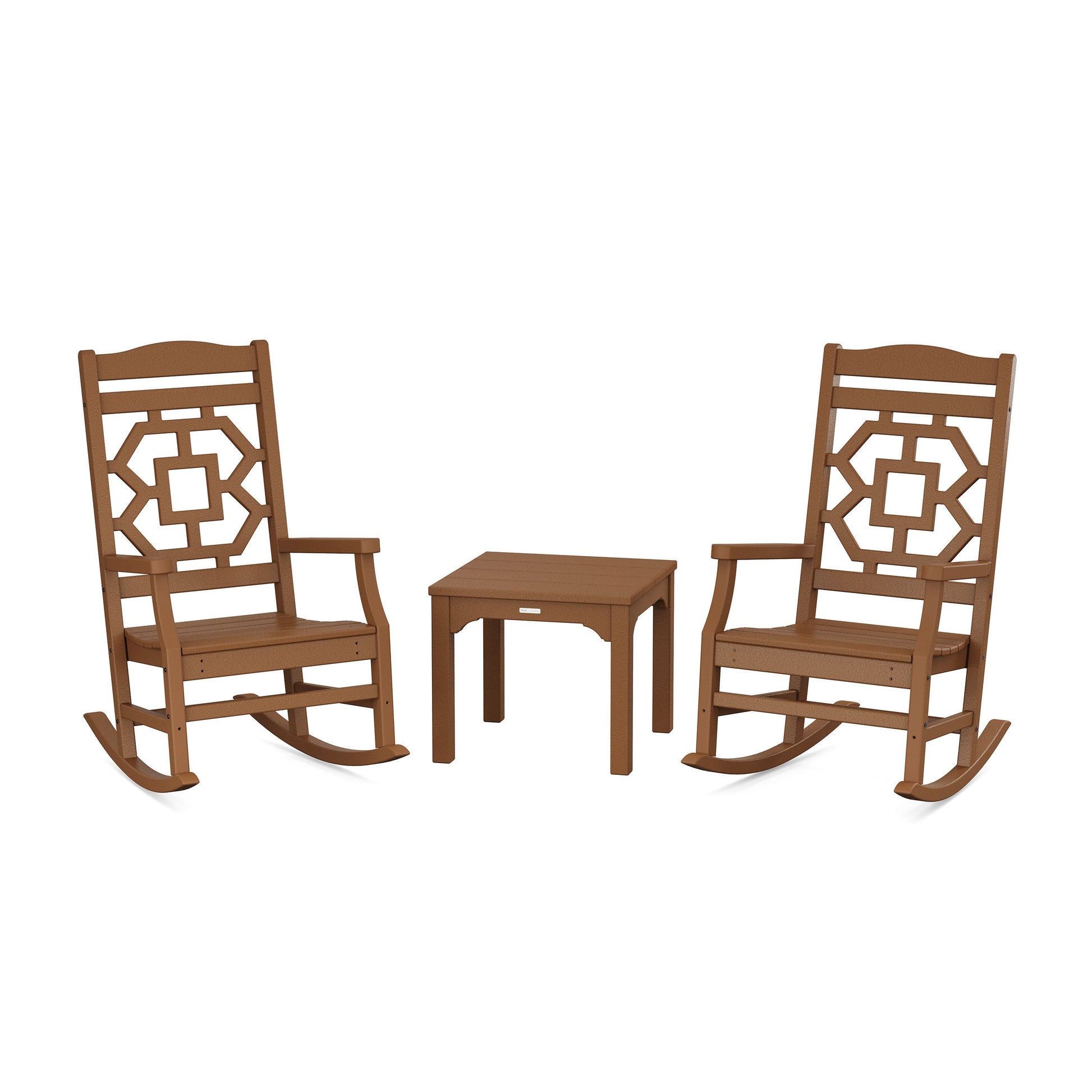 POLYWOOD Chinoiserie 3-Piece Rocking Chair Set — Teak