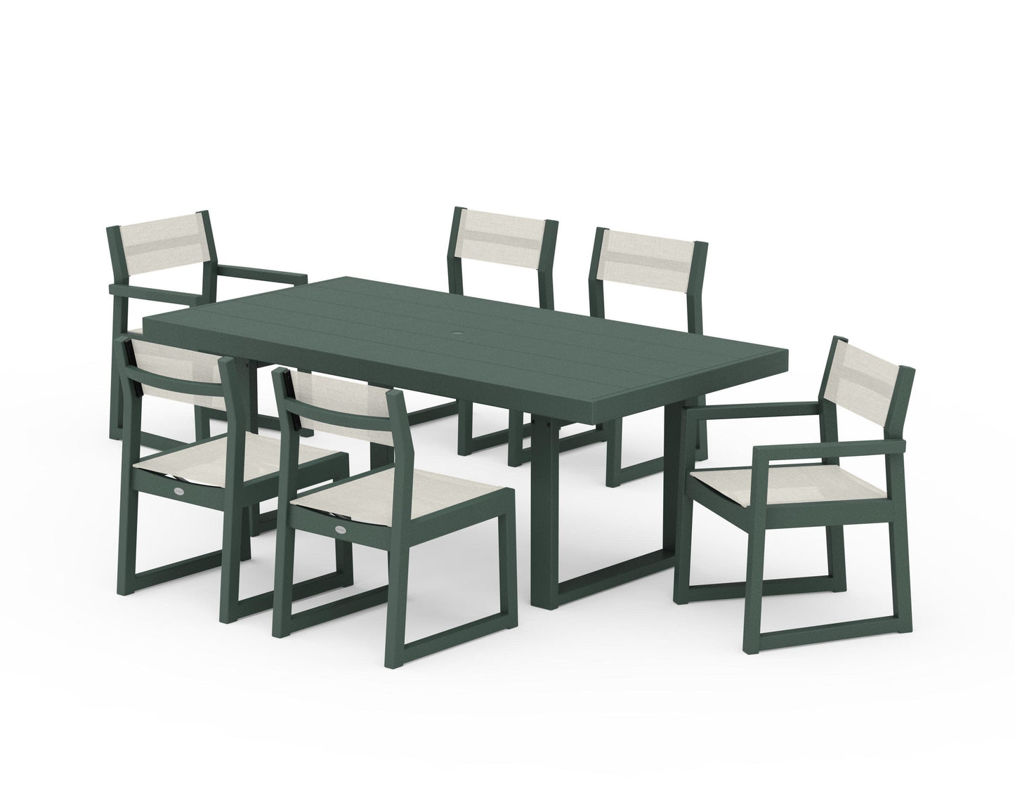 POLYWOOD EDGE Sling 7-Piece Dining Set — Green / Parchment Sling