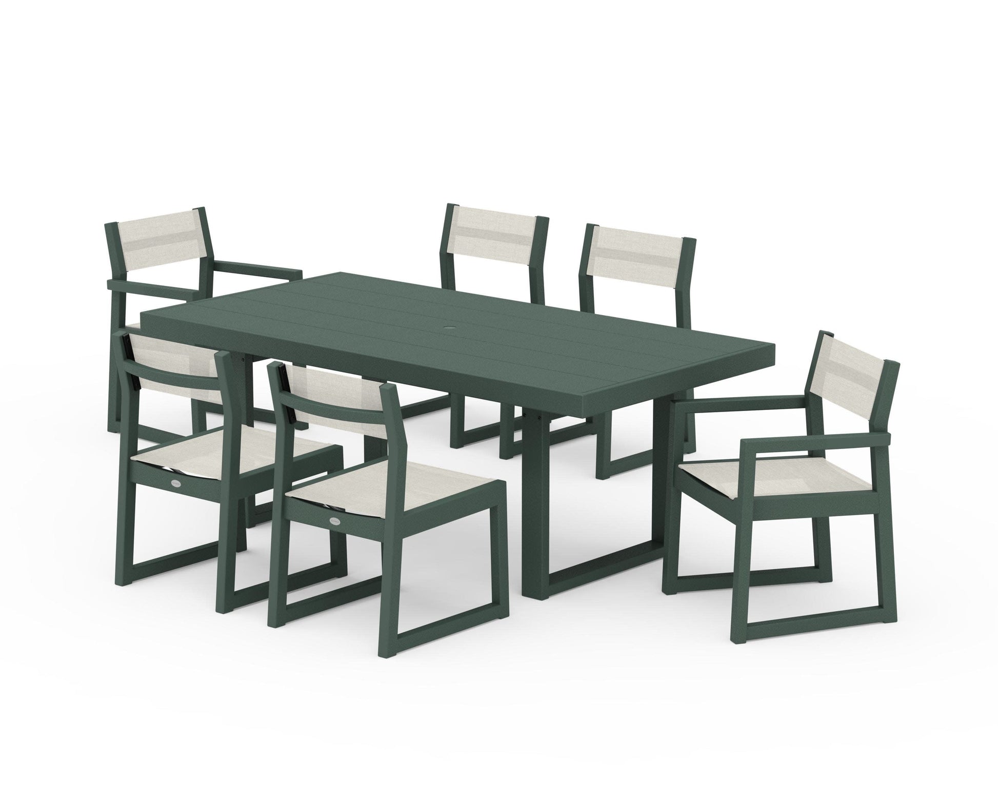 POLYWOOD EDGE Sling 7-Piece Dining Set — Green / Parchment Sling