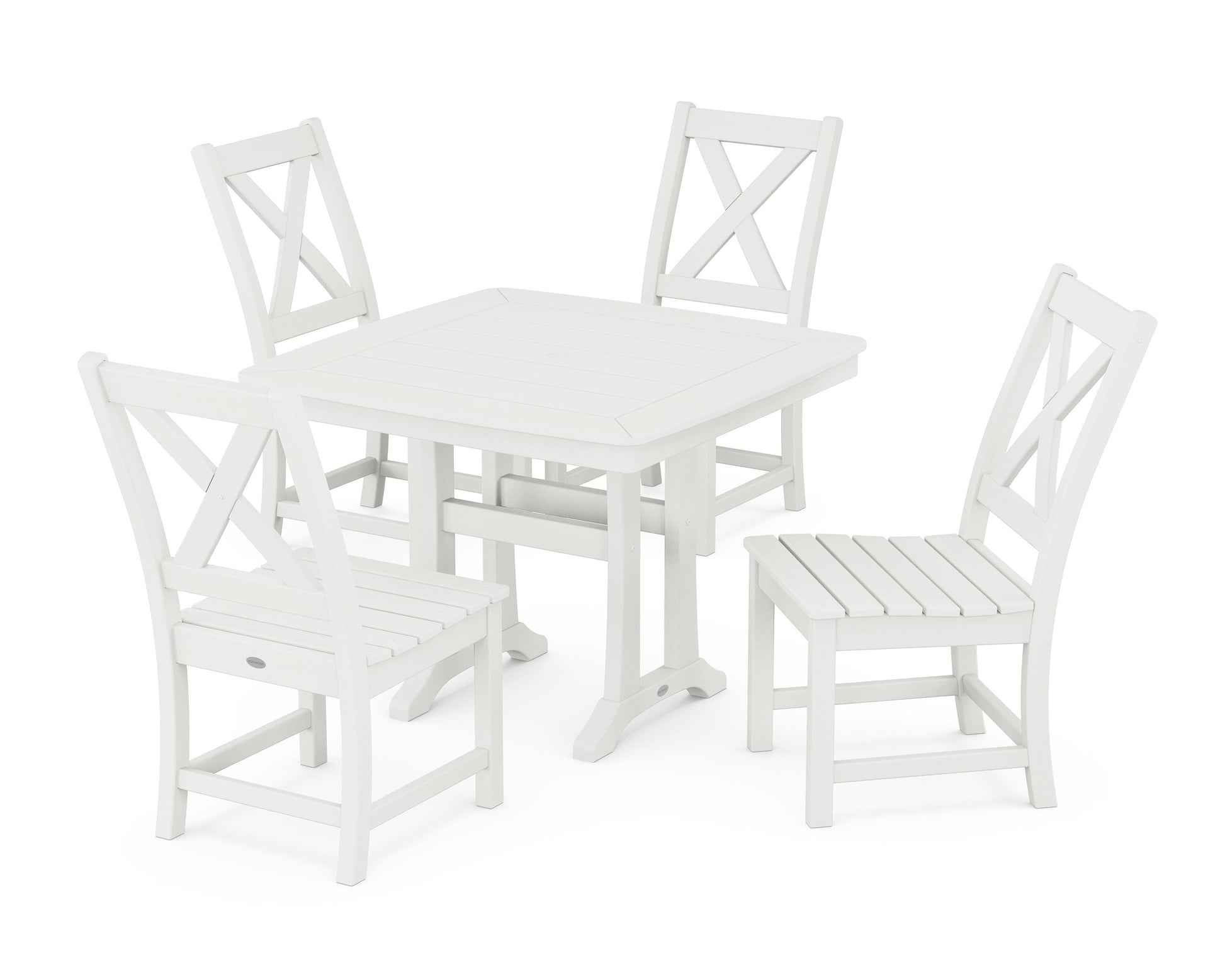 POLYWOOD Braxton Side Chair 5-Piece Dining Set with Trestle Legs — Vintage White
