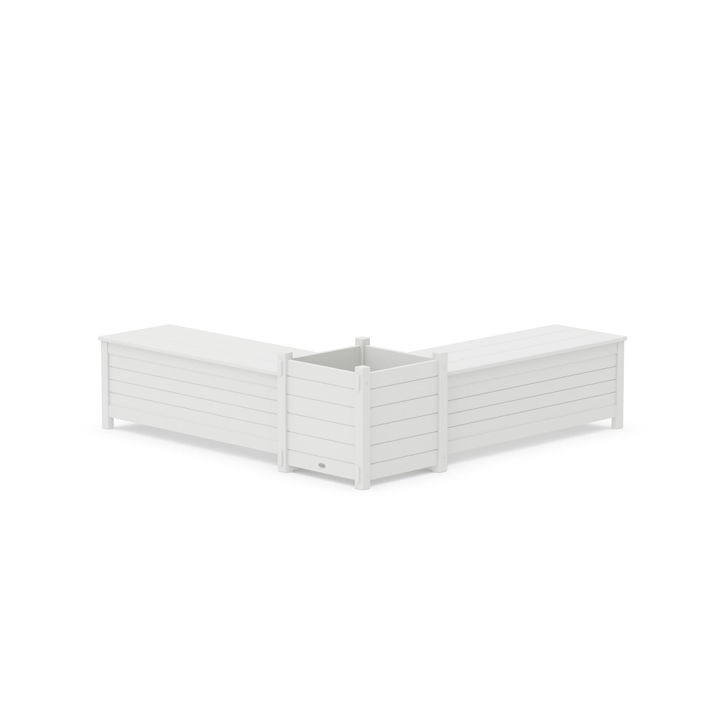 POLYWOOD 48" Nautical L- Shaped Planter Storage Bench Set- Large — White