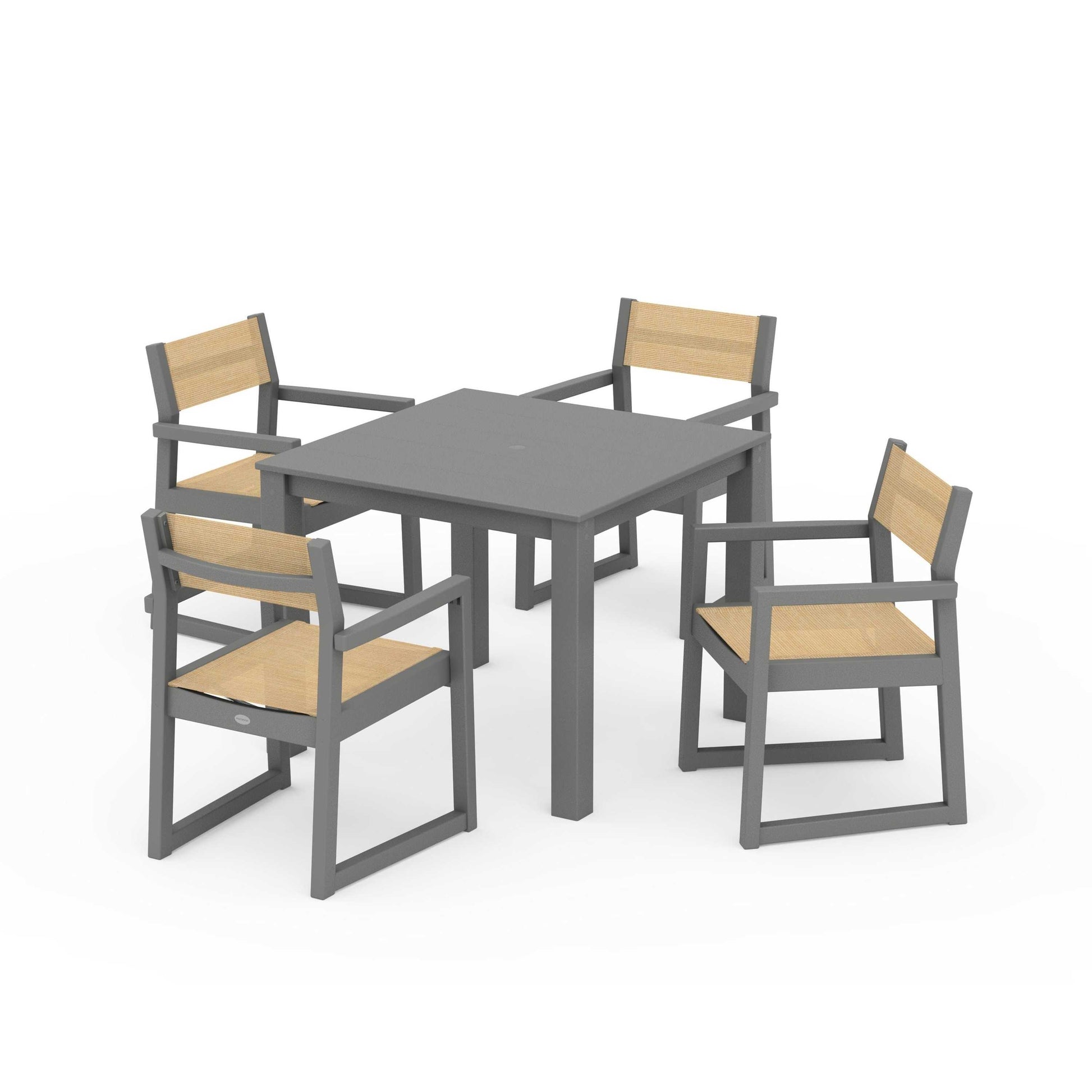 POLYWOOD EDGE Sling Arm Chair 5-Piece Parsons Dining Set — Slate Grey / Dupioni Apricot Sling