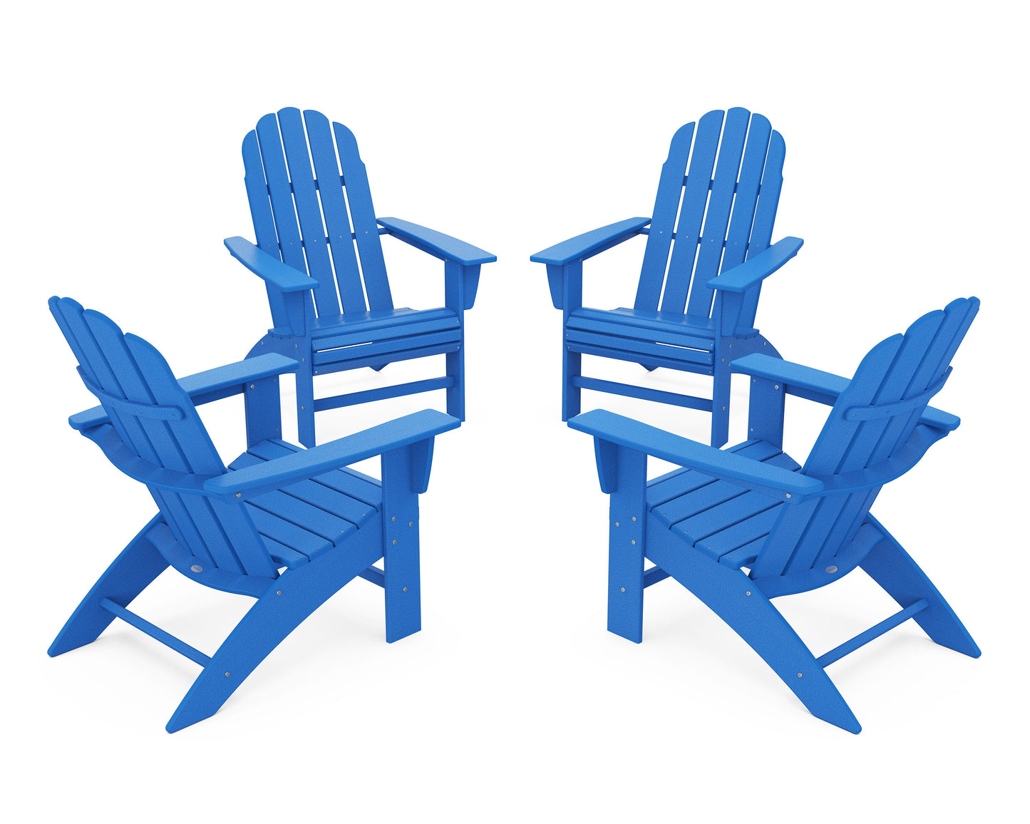 POLYWOOD 4-Piece Vineyard Curveback Adirondack Chair Conversation Set — Pacific Blue