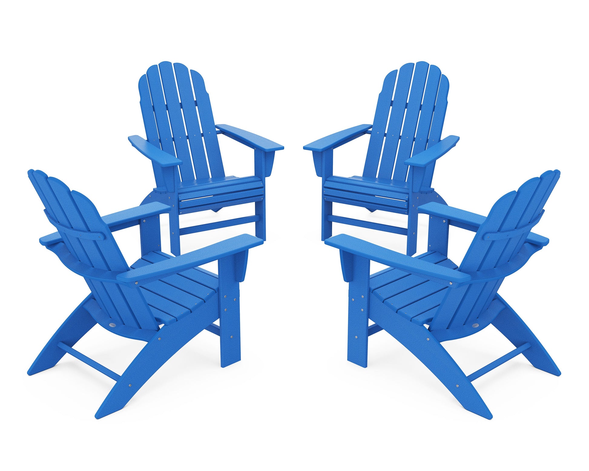 POLYWOOD 4-Piece Vineyard Curveback Adirondack Chair Conversation Set — Pacific Blue