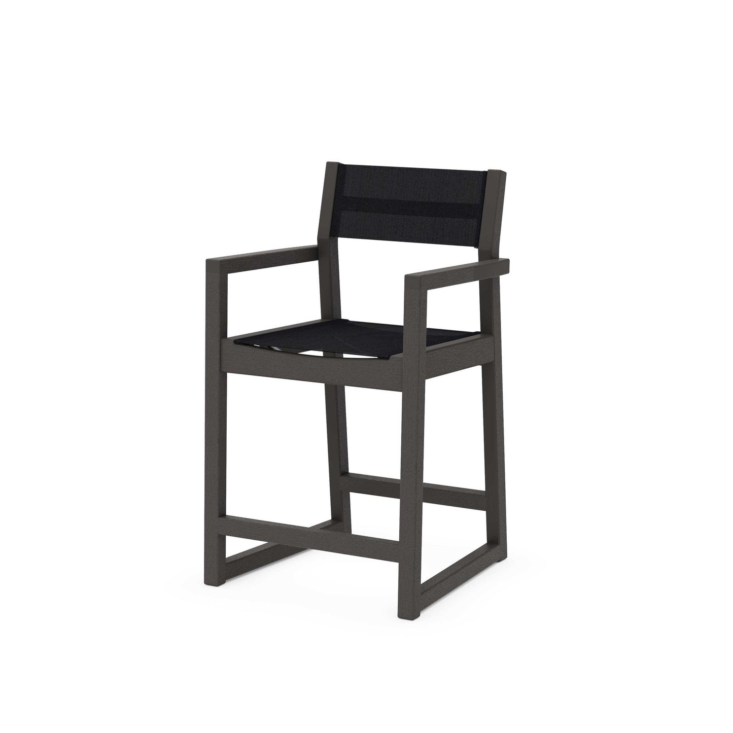 POLYWOOD EDGE Sling Counter Arm Chair — Vintage Coffee / Black Sling