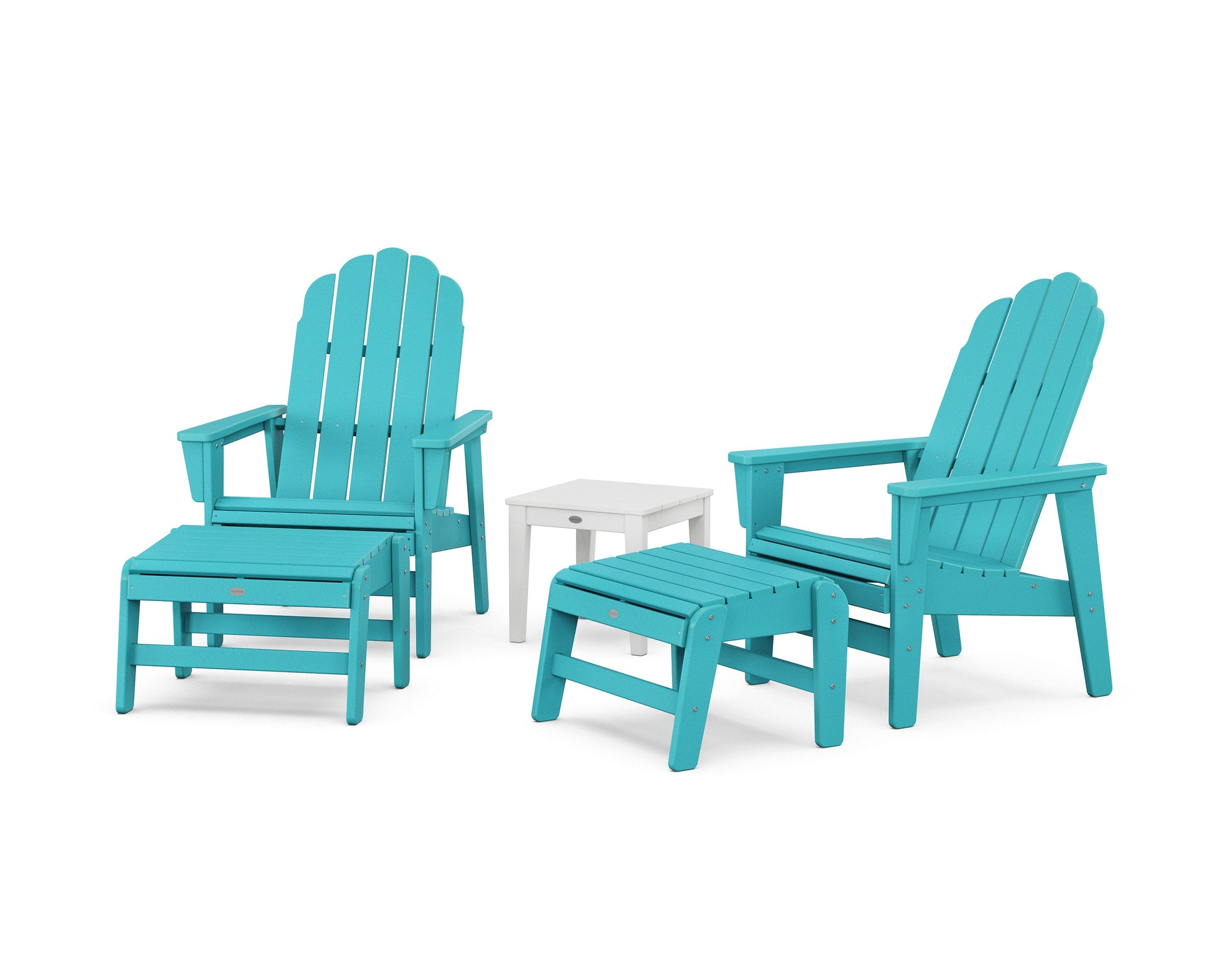 POLYWOOD 5-Piece Vineyard Grand Upright Adirondack Set with Ottomans and Side Table — Aruba / White