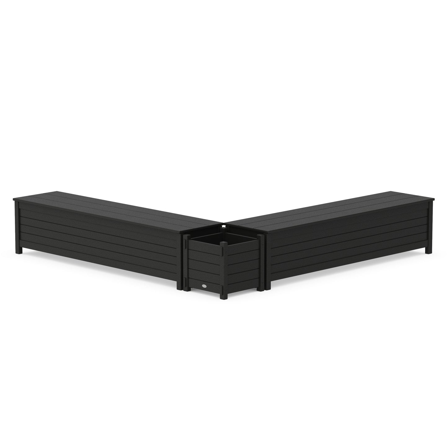 POLYWOOD 72" Nautical L- Shaped Planter Storage Bench Set — Black