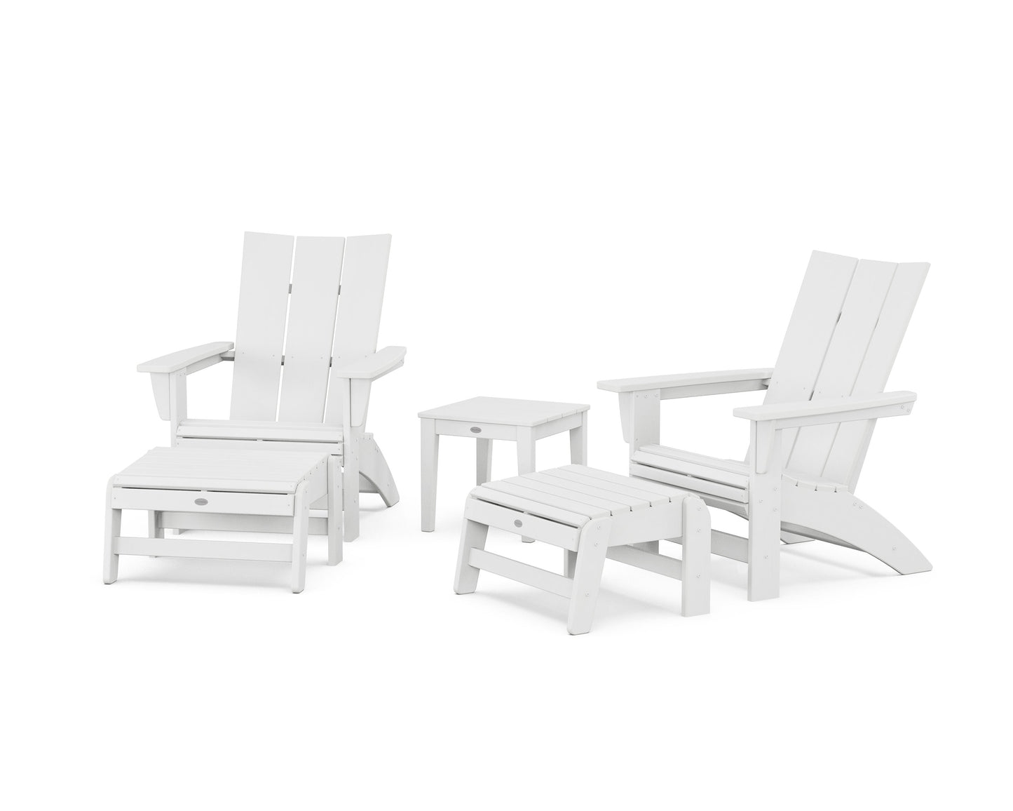 POLYWOOD 5-Piece Modern Grand Adirondack Set with Ottomans and Side Table — White