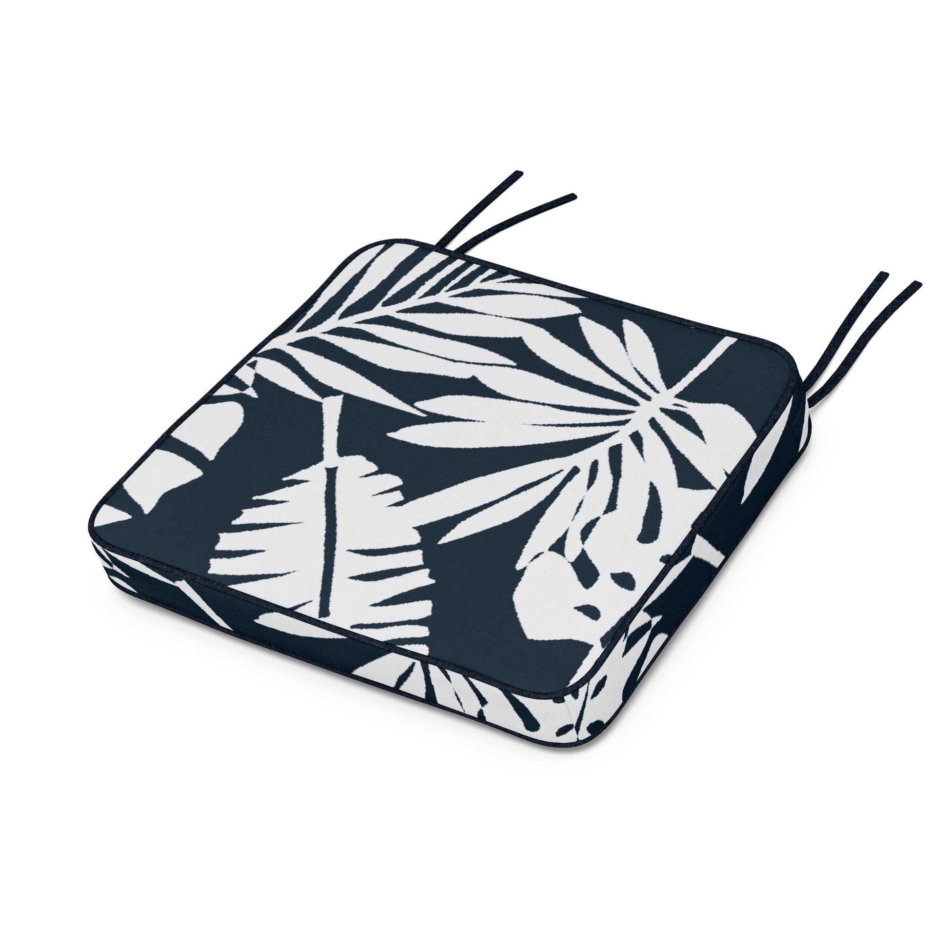 POLYWOOD Chinoiserie Arm Chair Seat Cushion — Leaf Marine Indigo