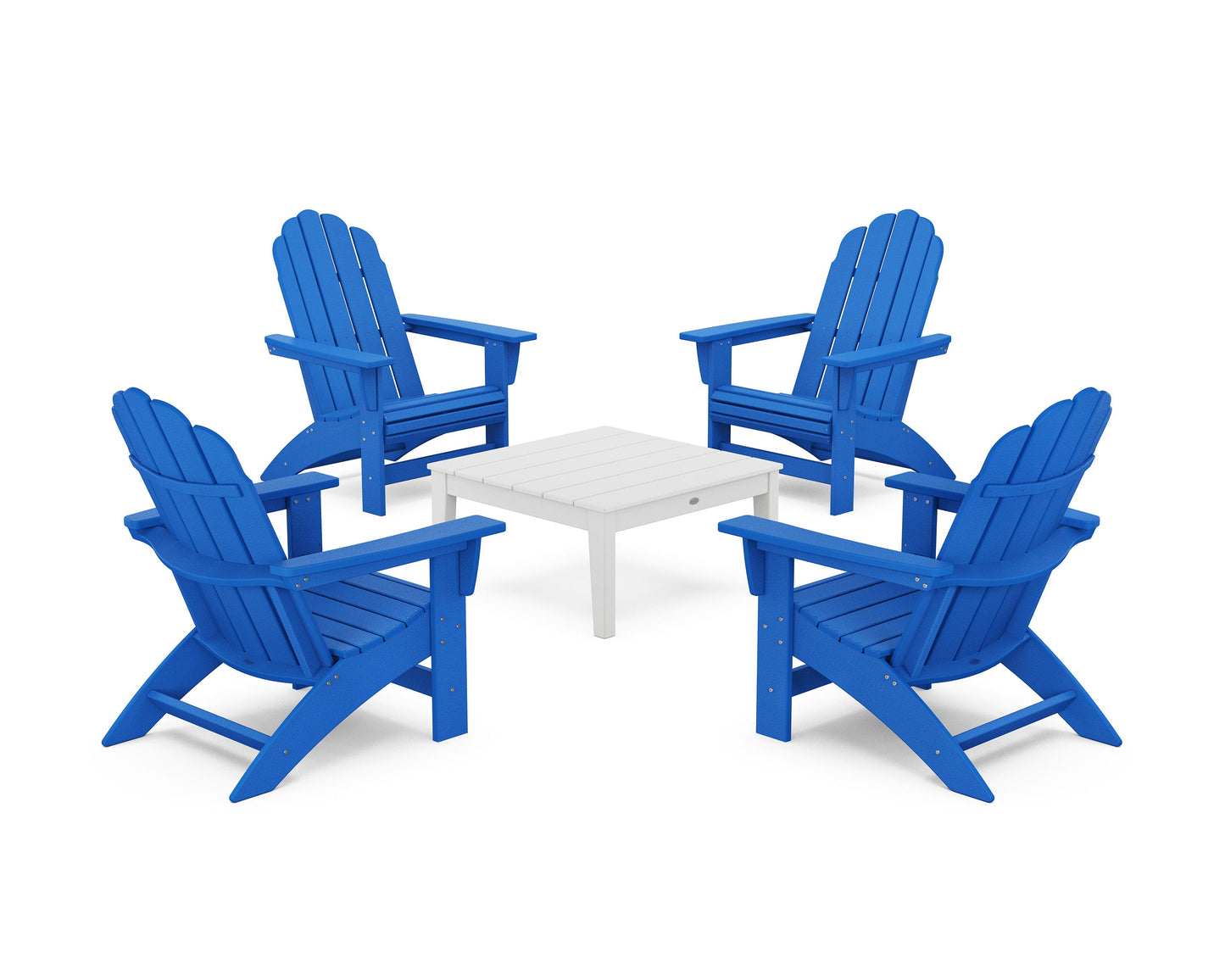 POLYWOOD 5-Piece Vineyard Grand Adirondack Chair Conversation Group — Pacific Blue / White