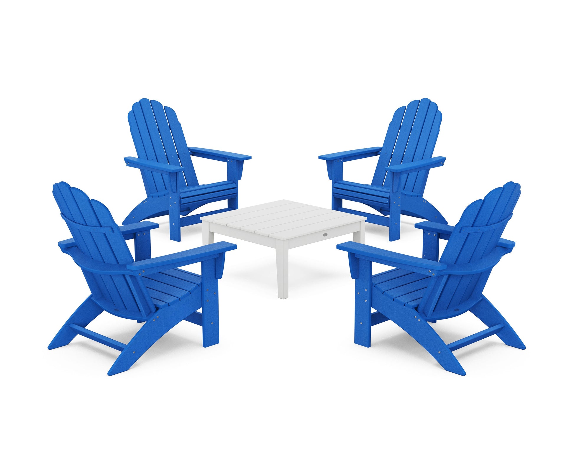 POLYWOOD 5-Piece Vineyard Grand Adirondack Chair Conversation Group — Pacific Blue / White