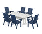 POLYWOOD Modern Curveback Adirondack 7-Piece Dining Set with Trestle Legs — Navy / White
