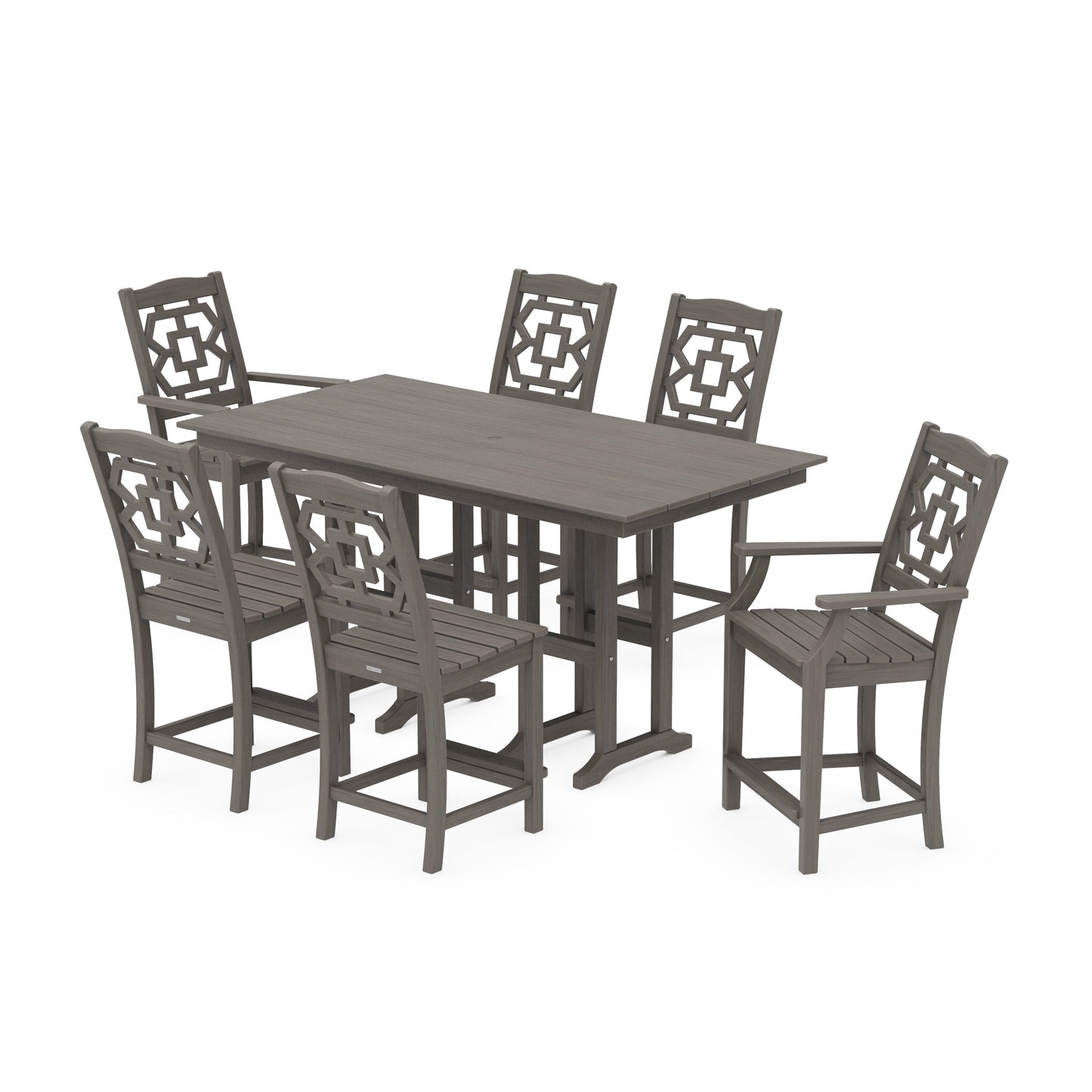 POLYWOOD Chinoiserie 7-Piece Farmhouse Counter Set — Driftwood
