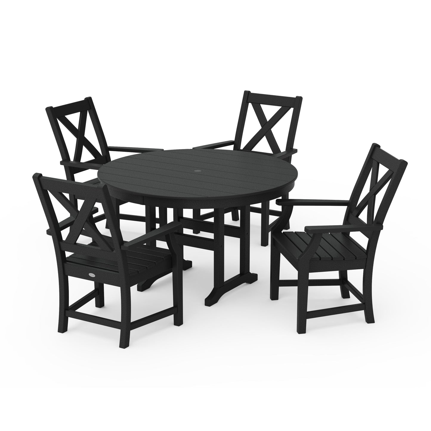 POLYWOOD Braxton 5-Piece Round Farmhouse Dining Set — Black
