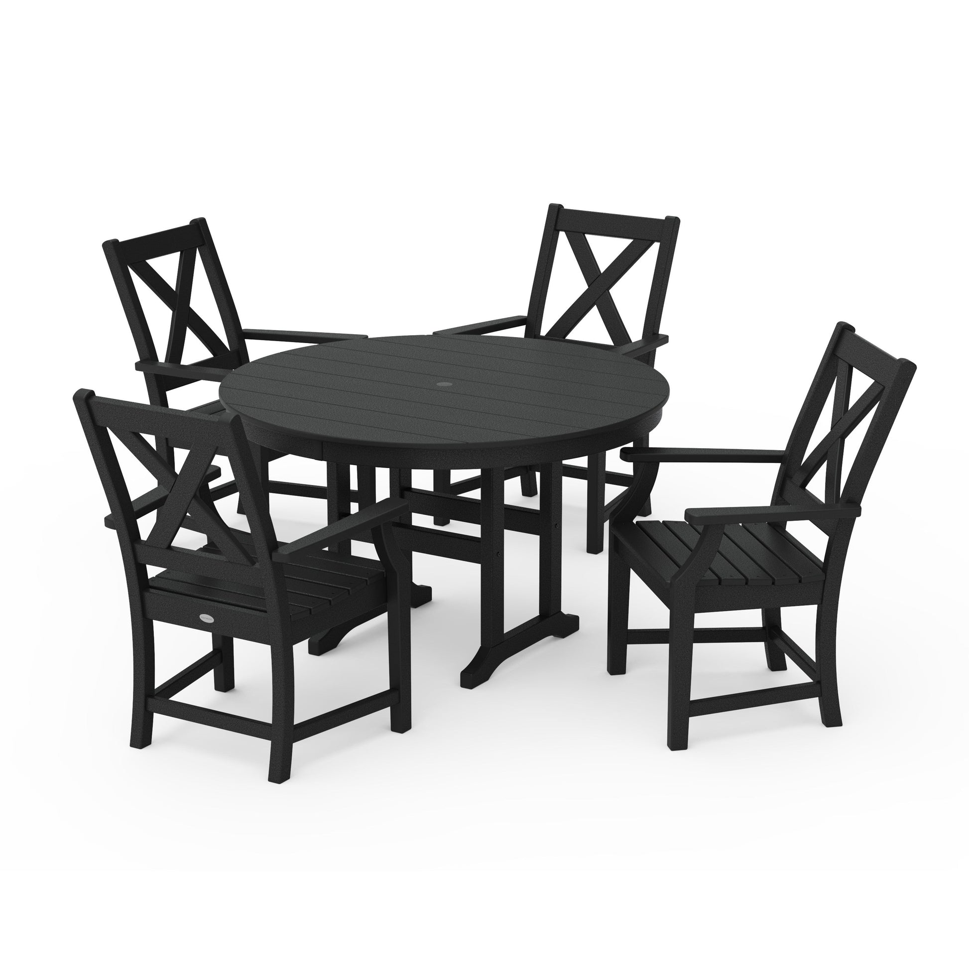 POLYWOOD Braxton 5-Piece Round Farmhouse Dining Set — Black