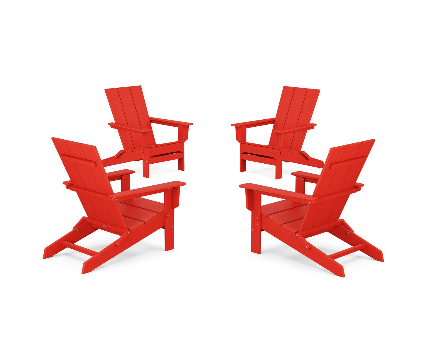 POLYWOOD 4-Piece Modern Studio Folding Adirondack Chair Conversation Set — Sunset Red