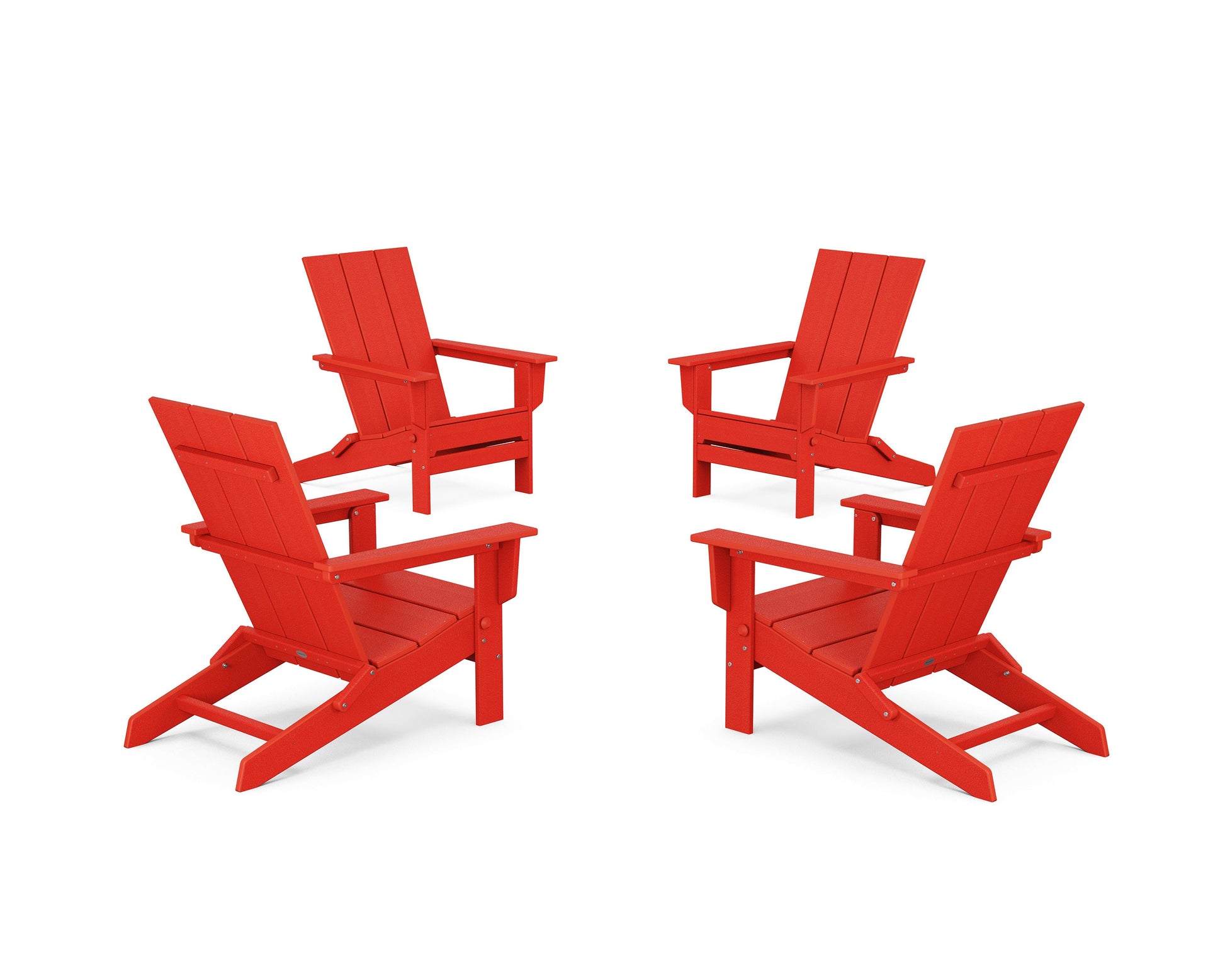 POLYWOOD 4-Piece Modern Studio Folding Adirondack Chair Conversation Set — Sunset Red