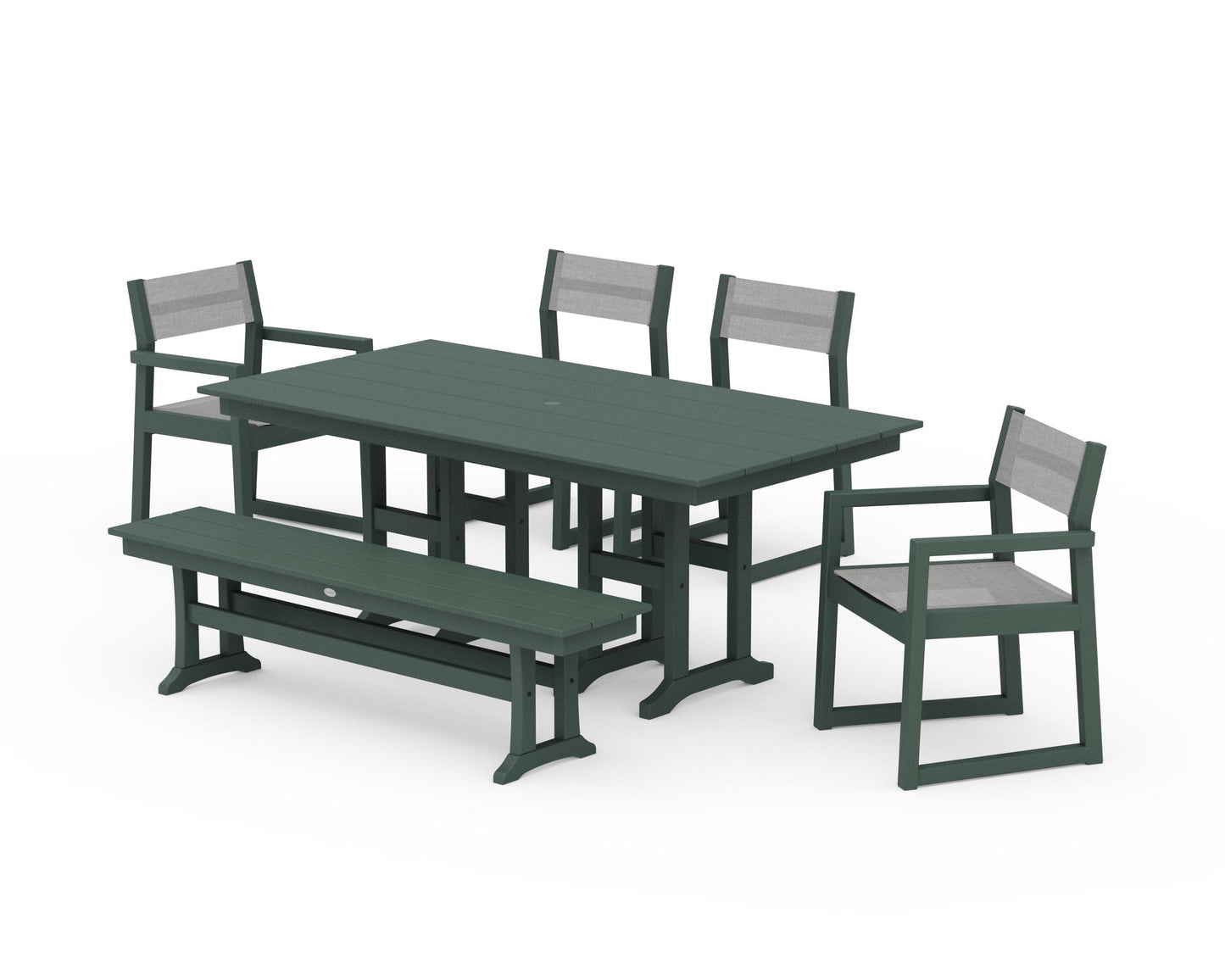 POLYWOOD EDGE Sling 6-Piece Farmhouse Dining Set — Green / Metallic Sling