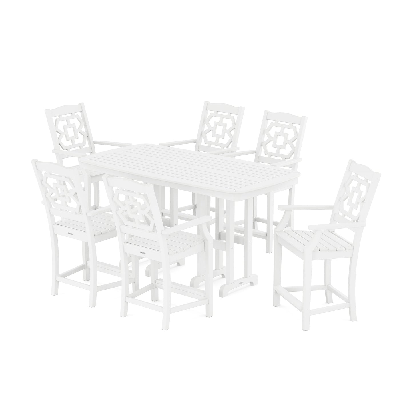 POLYWOOD Chinoiserie Arm Chair 7-Piece Counter Set — White