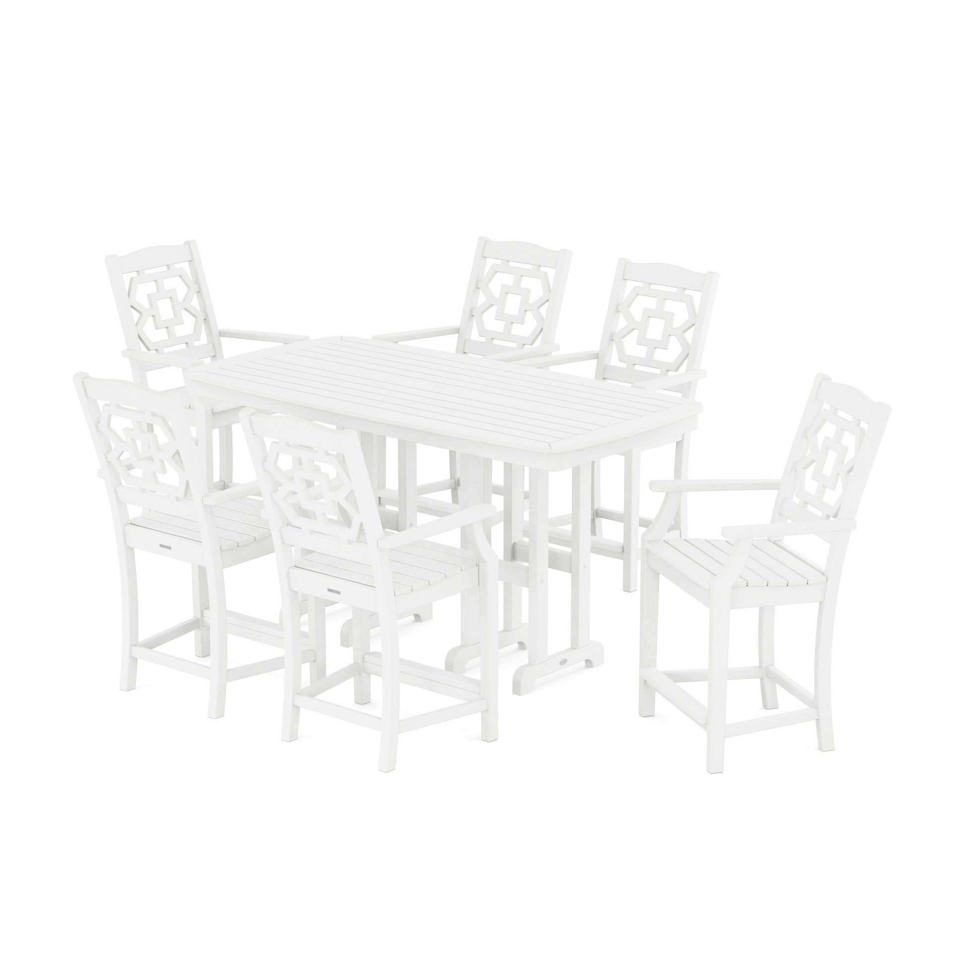 POLYWOOD Chinoiserie Arm Chair 7-Piece Counter Set — White