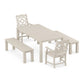 POLYWOOD Chinoiserie 5-Piece Parsons Dining Set with Benches — Sand