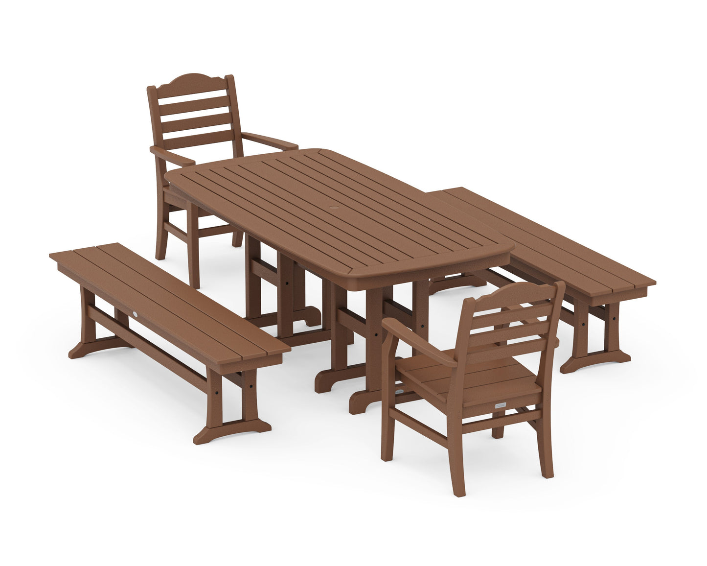 POLYWOOD Savannah 5-Piece Dining Set with Benches — Teak