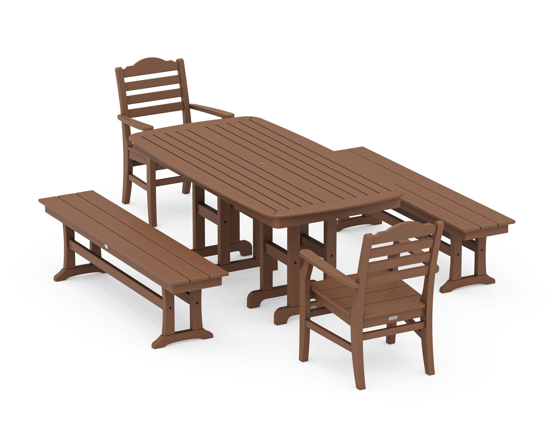 POLYWOOD Savannah 5-Piece Dining Set with Benches — Teak