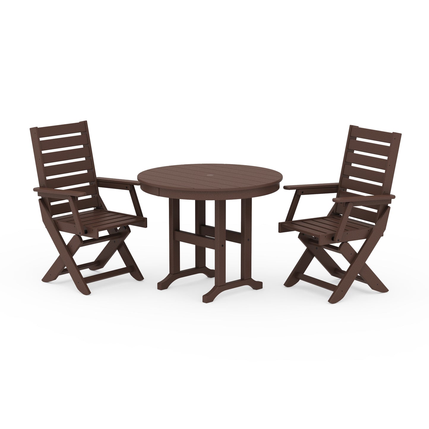 POLYWOOD Captain Folding Chair 3-Piece Round Dining Set — Mahogany