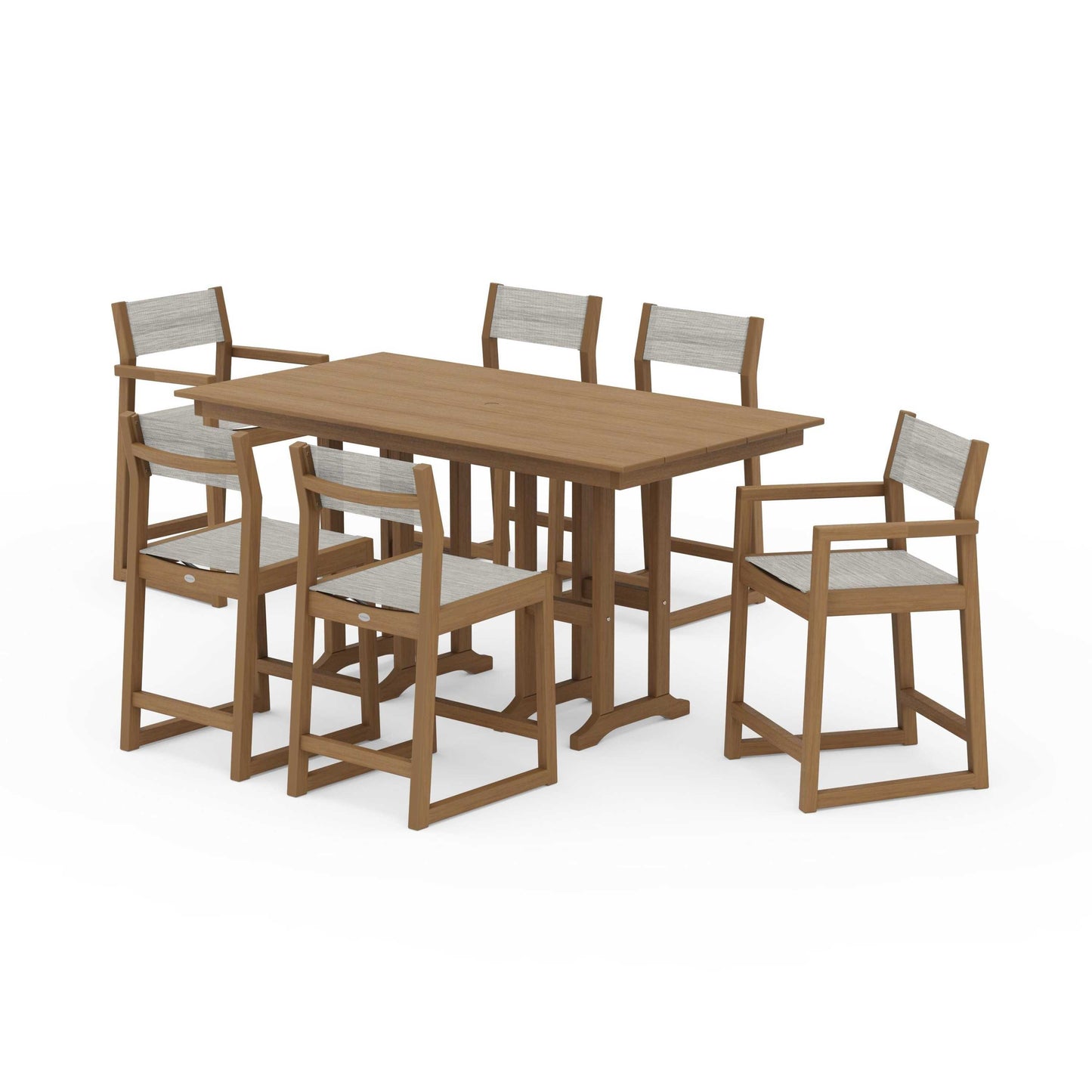 POLYWOOD EDGE Sling 7-Piece Farmhouse Counter Set with Trestle Legs — Natural / Birch Sling