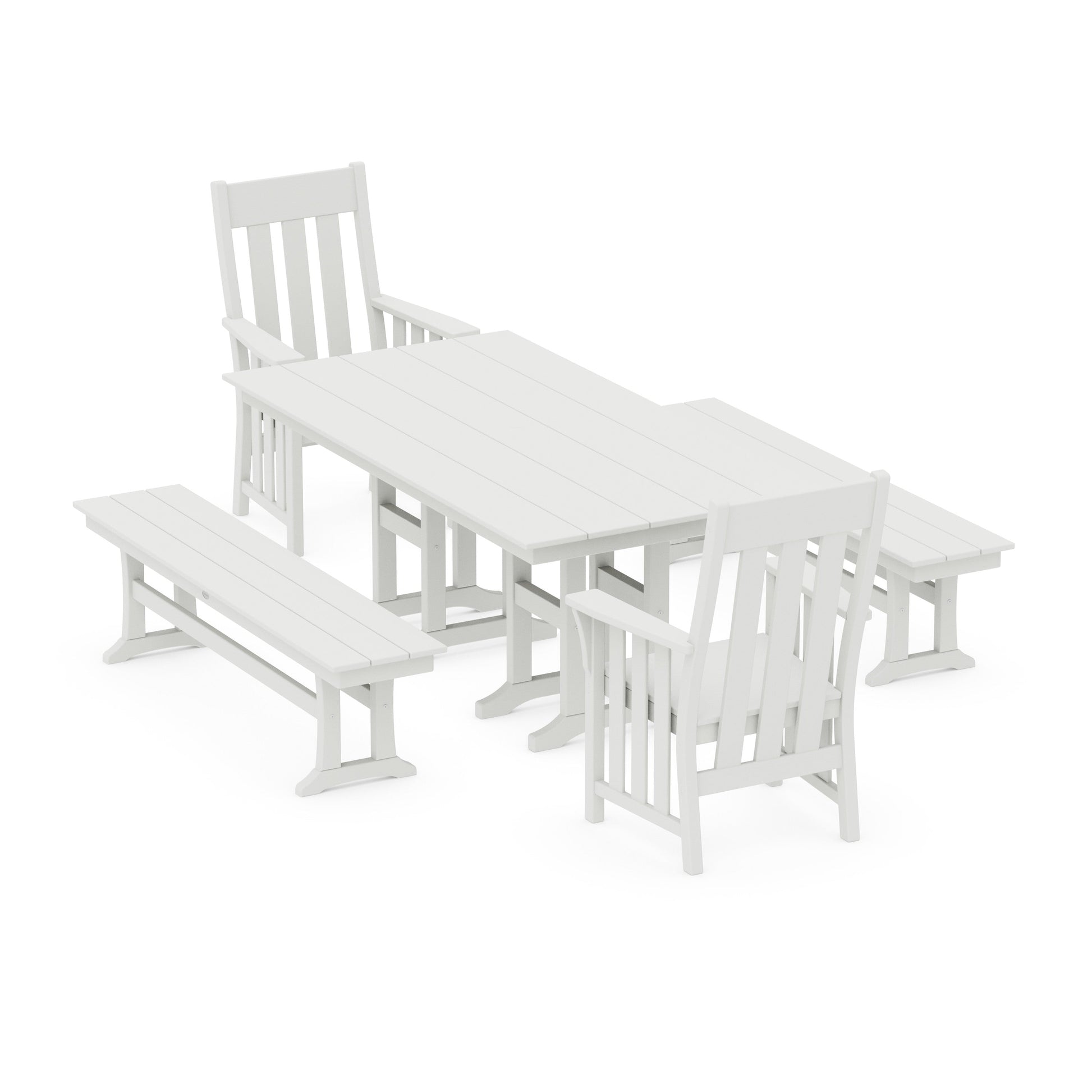 POLYWOOD Acadia 5-Piece Farmhouse Dining Set with Benches — Vintage White